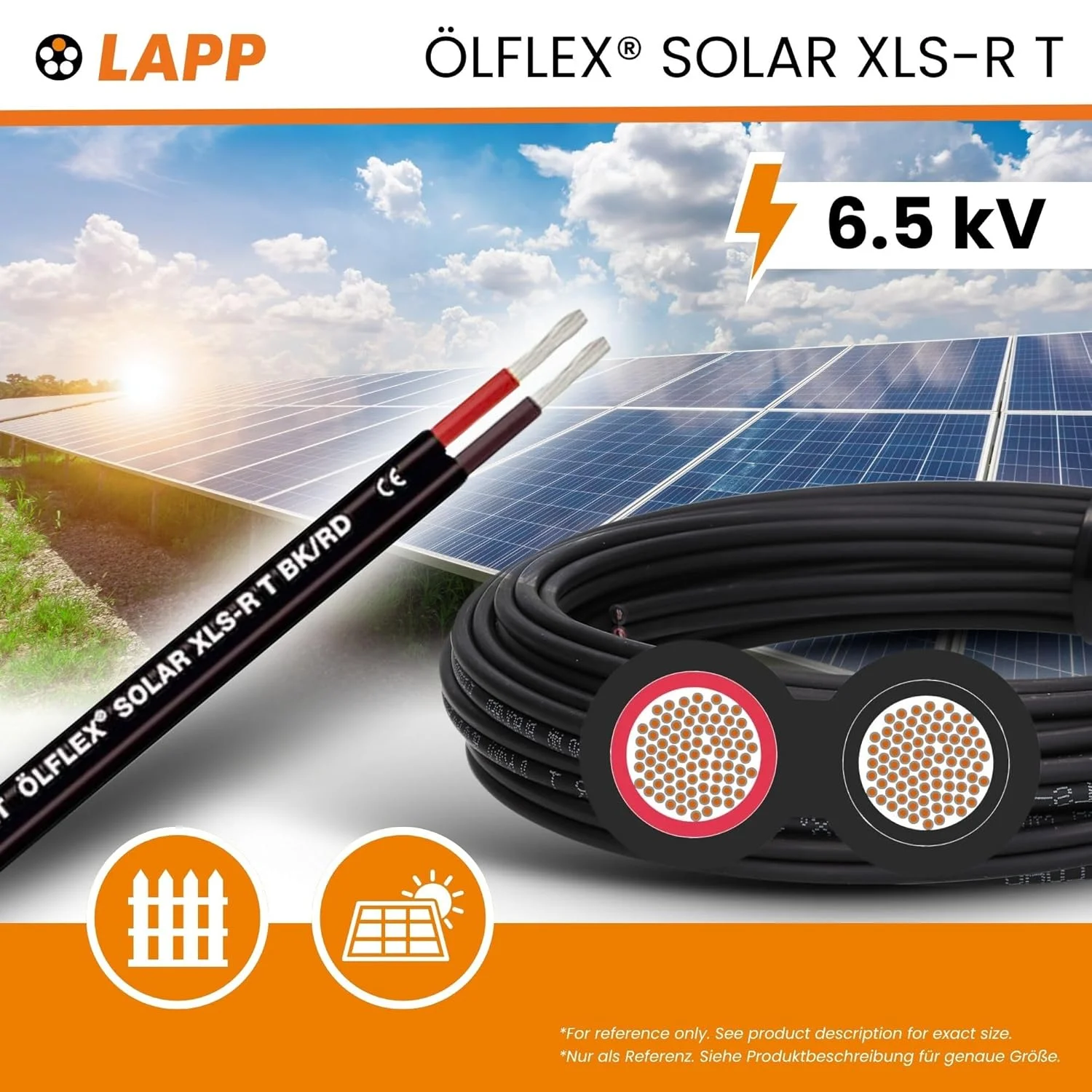 کابل خورشیدی Lapp ÖLFLEX Solar XLS-R T 2 x 6 mm² BK/RD کابل دوقلو خورشیدی 10 متری