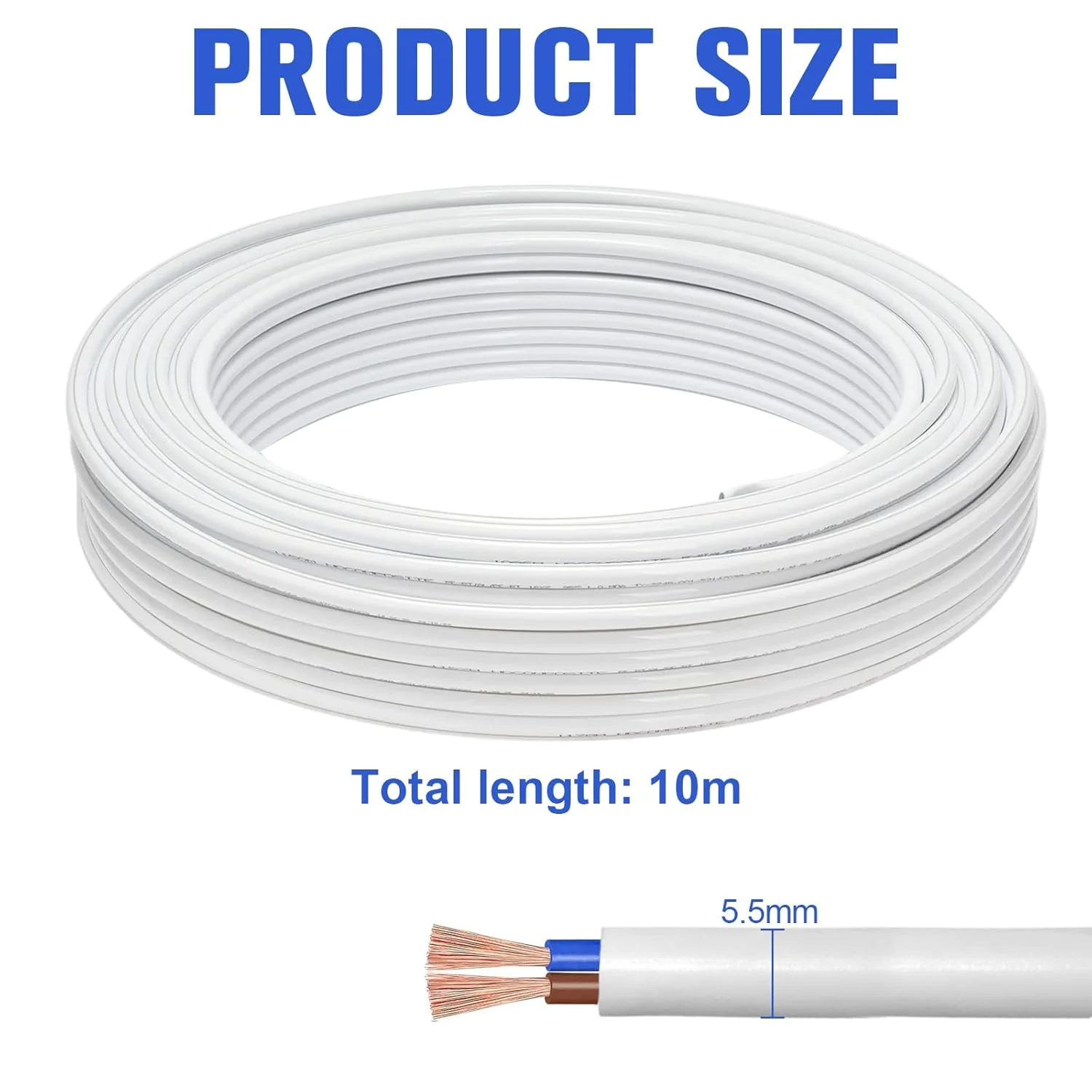 سیم برق سفید 10 متری KingYH دو رشته تخت 0.75 میلی متر مربع کابل برق اصلی PVC کابل مسی انعطاف پذیر دوقلو برای سیم برق افزودنی سیم کشی کوچک برق خانگی