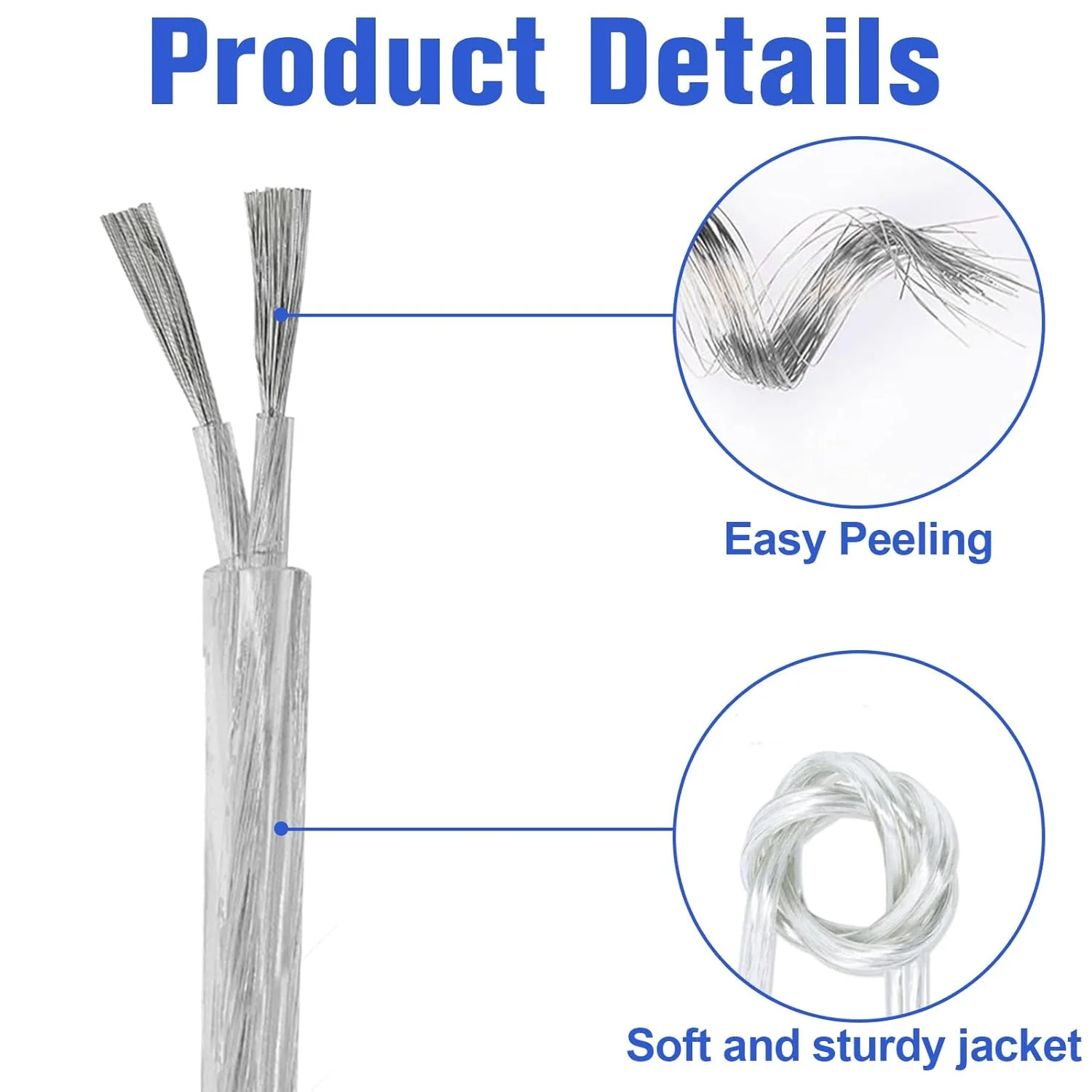 سیم برق شفاف 10 متری KingYH، کابل برق تخت 2 هسته ای 0.75 میلی متر مربعی PVC، کابل مسی انعطاف پذیر دوقلو برای سیم برق توسعه، سیم کشی کوچک برق خانگی