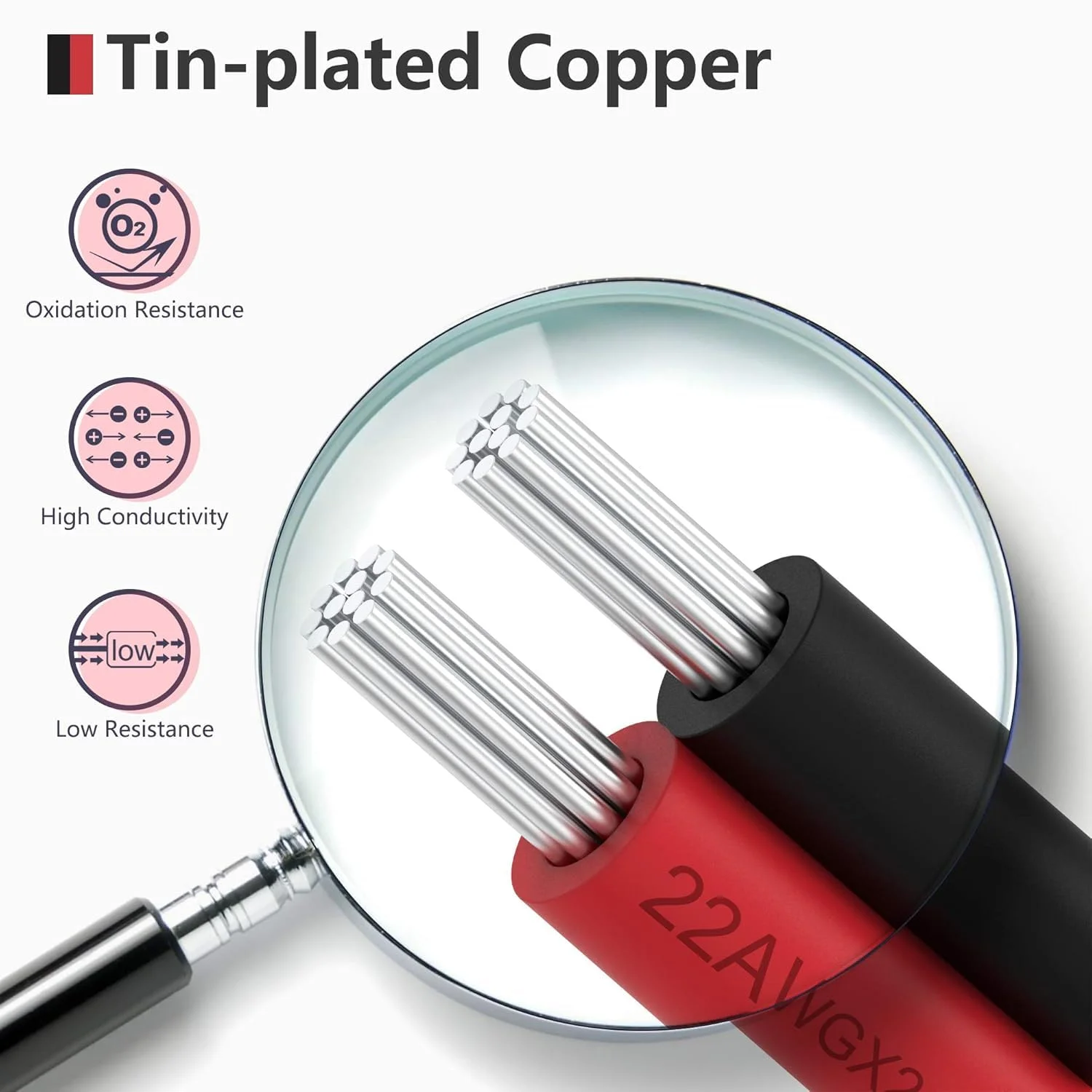 سیم برق 2 رشته JACKYLED با اندازه 22 AWG، سطح مقطع 0.35mm²، طول 20 متر، ولتاژ 12V/24V، کابل 22 گیج 65.6 فوت، سیم برق افشان 2 پین برای چراغ های نواری LED مدل 3528 5050