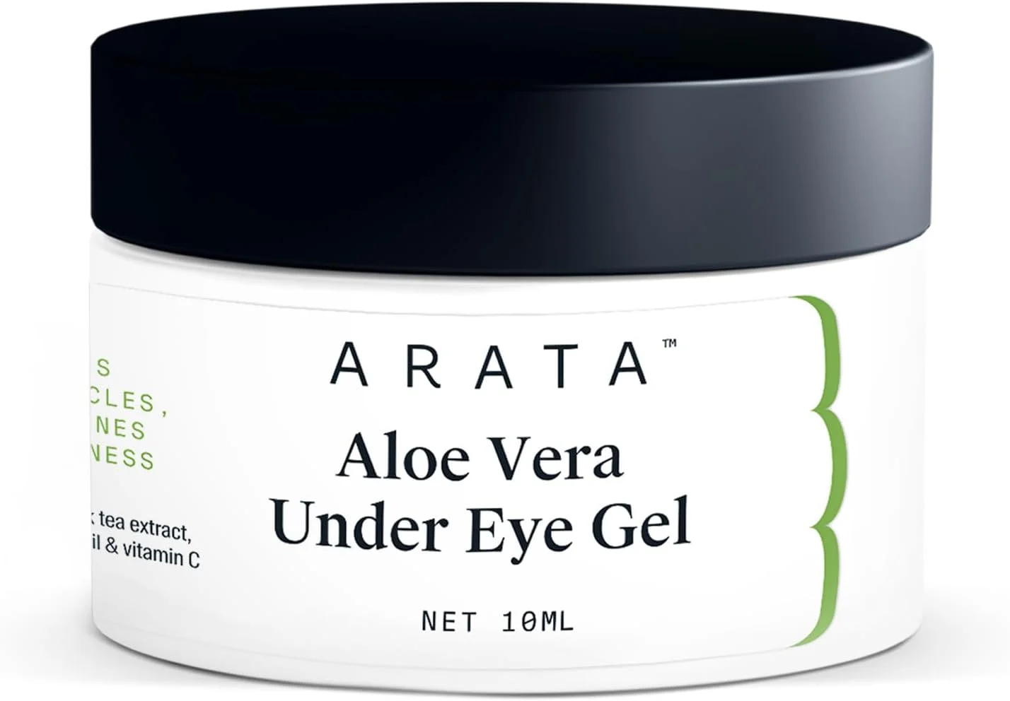 ژل زیر چشم آلوئه ورا آراتا برای سیاهی دور چشم، خطوط ریز و پف (10 میلی لیتر) | غنی شده با روغن قهوه، چای سیاه، بابونه ارگانیک و ویتامین C | مناسب انواع پوست | کاملا طبیعی، وگان و بدون تست حیوانی