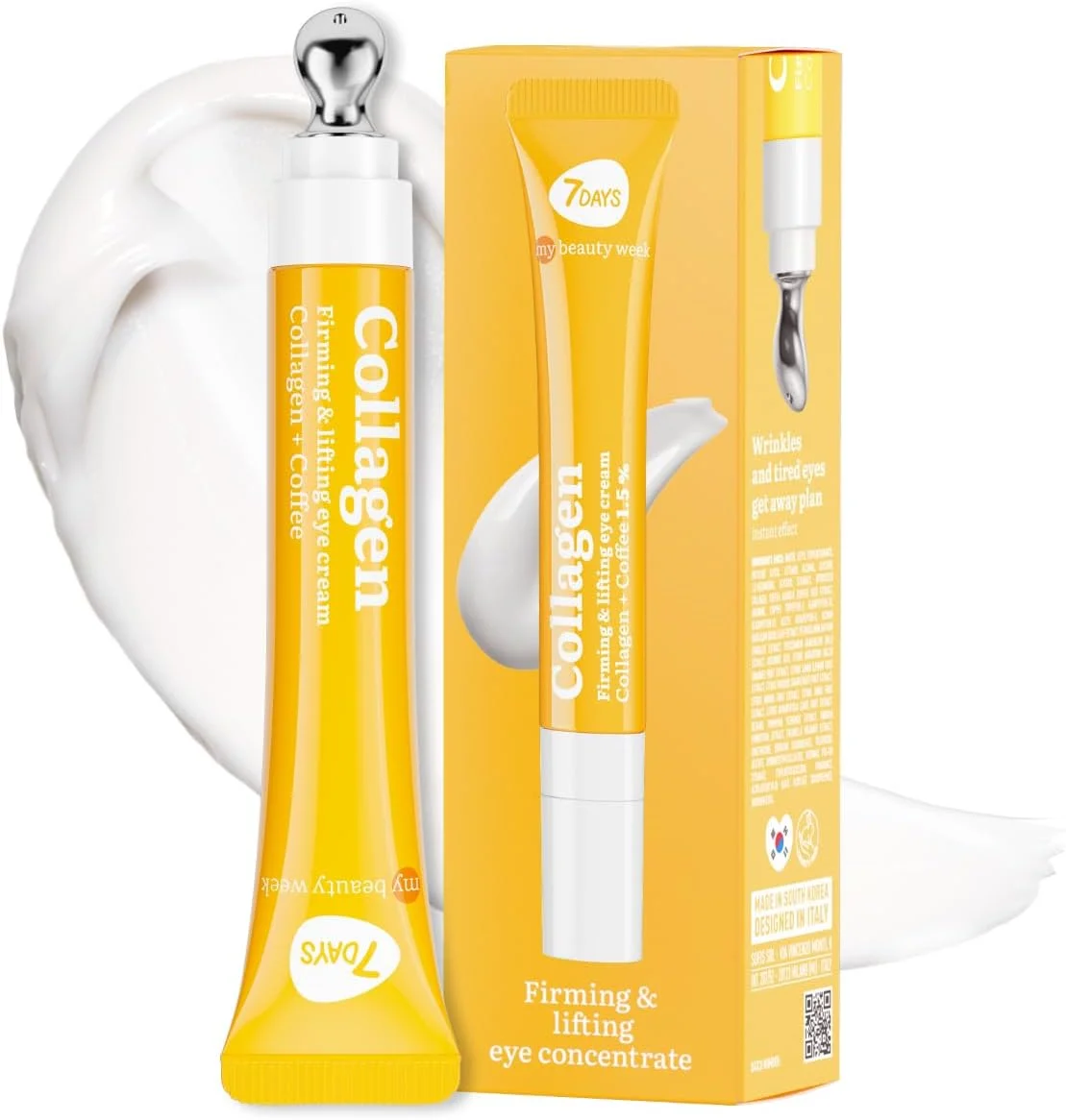 کرم دور چشم 7DAYS حاوی کلاژن – مراقبت از پوست کره ای، درمان کرم دور چشم با اپلیکاتور خنک کننده، فرمول روشن کننده و ضد پیری برای پف و خطوط ریز – 18 میلی لیتر