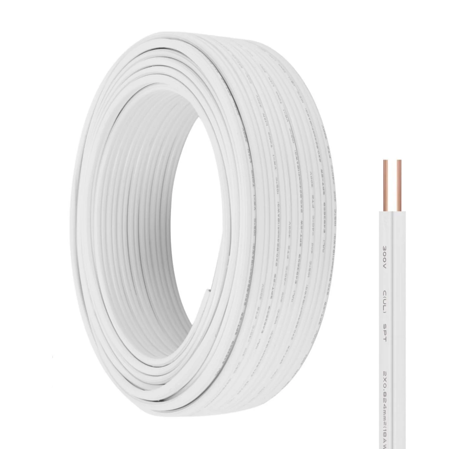 سیم برق، 2 هسته مس، کابل مسی انعطاف پذیر دوقلو با عایق PVC سفید برای سیم کشی برق کوچک خانگی (سفید-0.75MM، 5 متر) سیم برق، 2 هسته مس، کابل مسی انعطاف پذیر دوقلو با عایق PVC سفید برای سیم کشی برق کوچک خانگی (سفید-0.75MM، 5 متر)