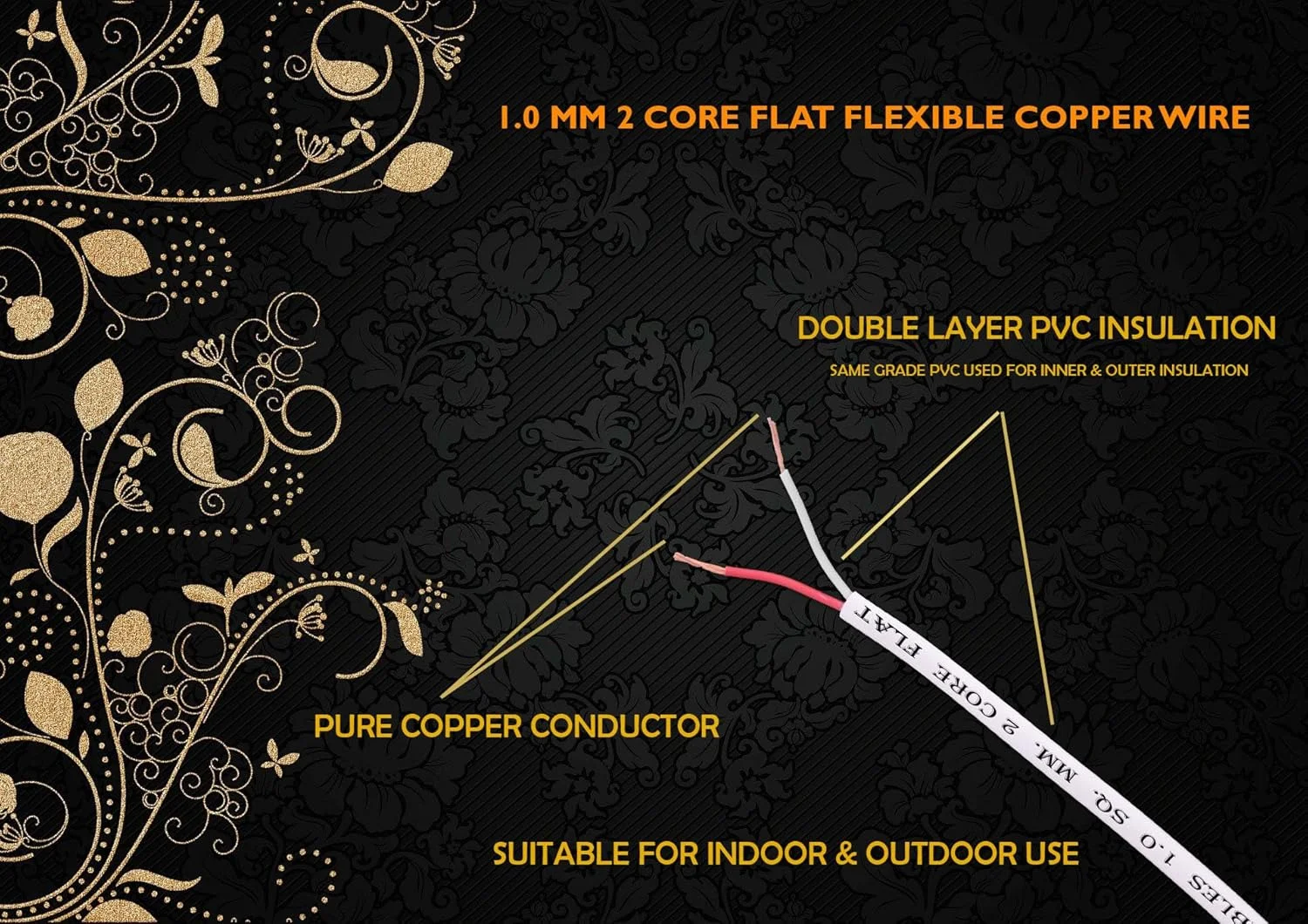 سیم و کابل دو رشته ای تخت 1.0 میلی متری با عایق PVC دو لایه (سفید) (30 متر)