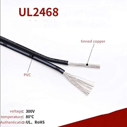 AETOOL - Improv - سیم موازی دو رشته ای PVC سفید مشکی/قرمز مشکی/شفاف، سیم مسی قلع اندود شده الکترونیکی 16 18 20 22 24AWG (شفاف 10 متر)