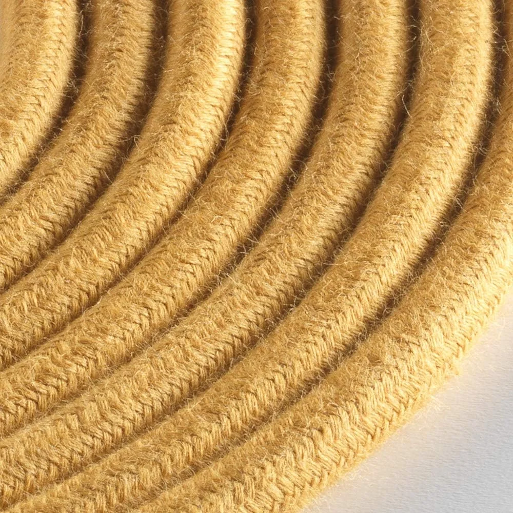 کابل پارچه ای گرد روشن Klartext برای روشنایی، 3 x 0.75 میلی متر، پنبه ای خردلی زرد، 5 متر. توجه: کابل ارت شامل می شود! حداکثر ایمنی ضد شوک!