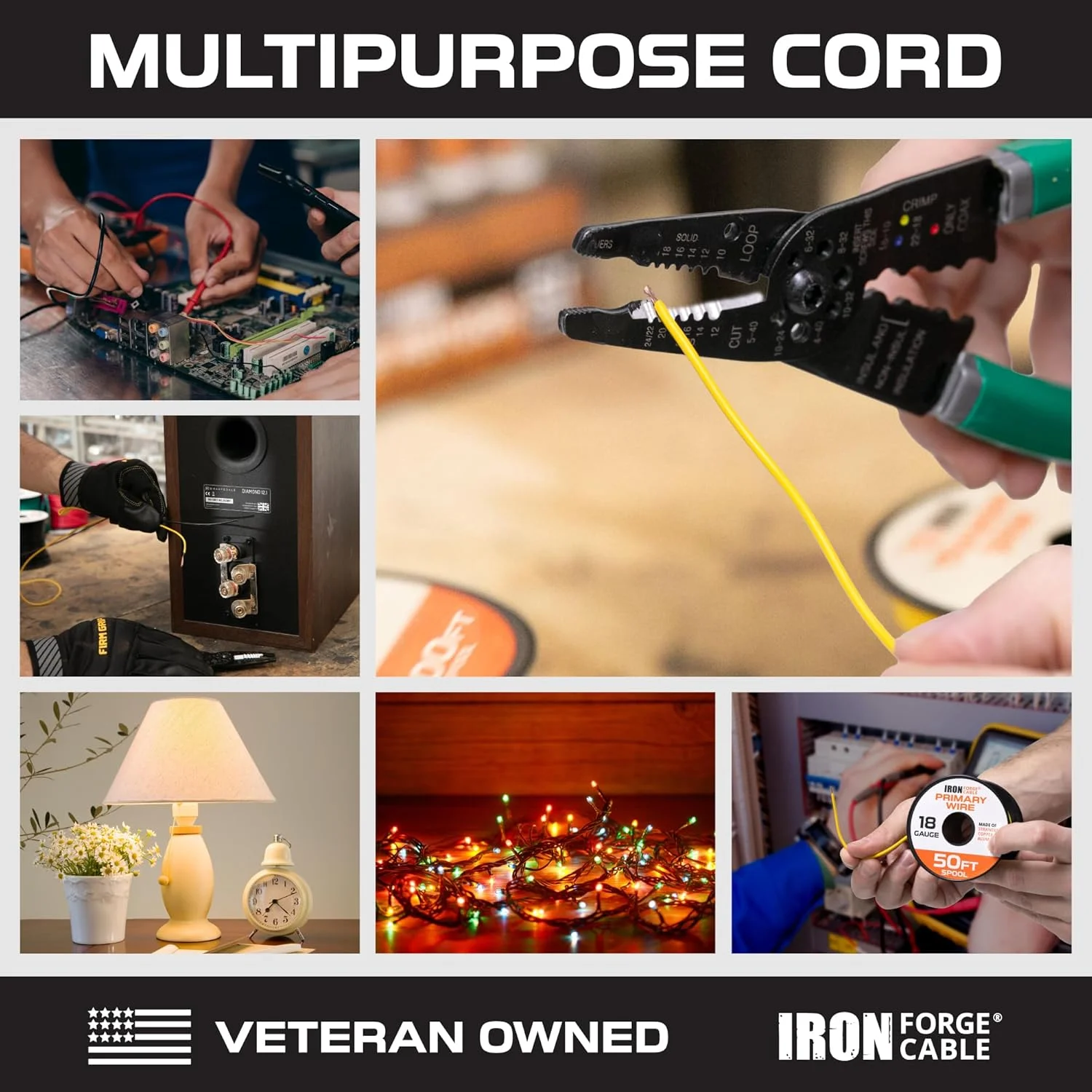 سیم خودرویی اصلی آهن فورج کابل گیج 18 - بسته 6 رول متنوع - 100 فوت سیم آلومینیومی روکش مس در هر رول