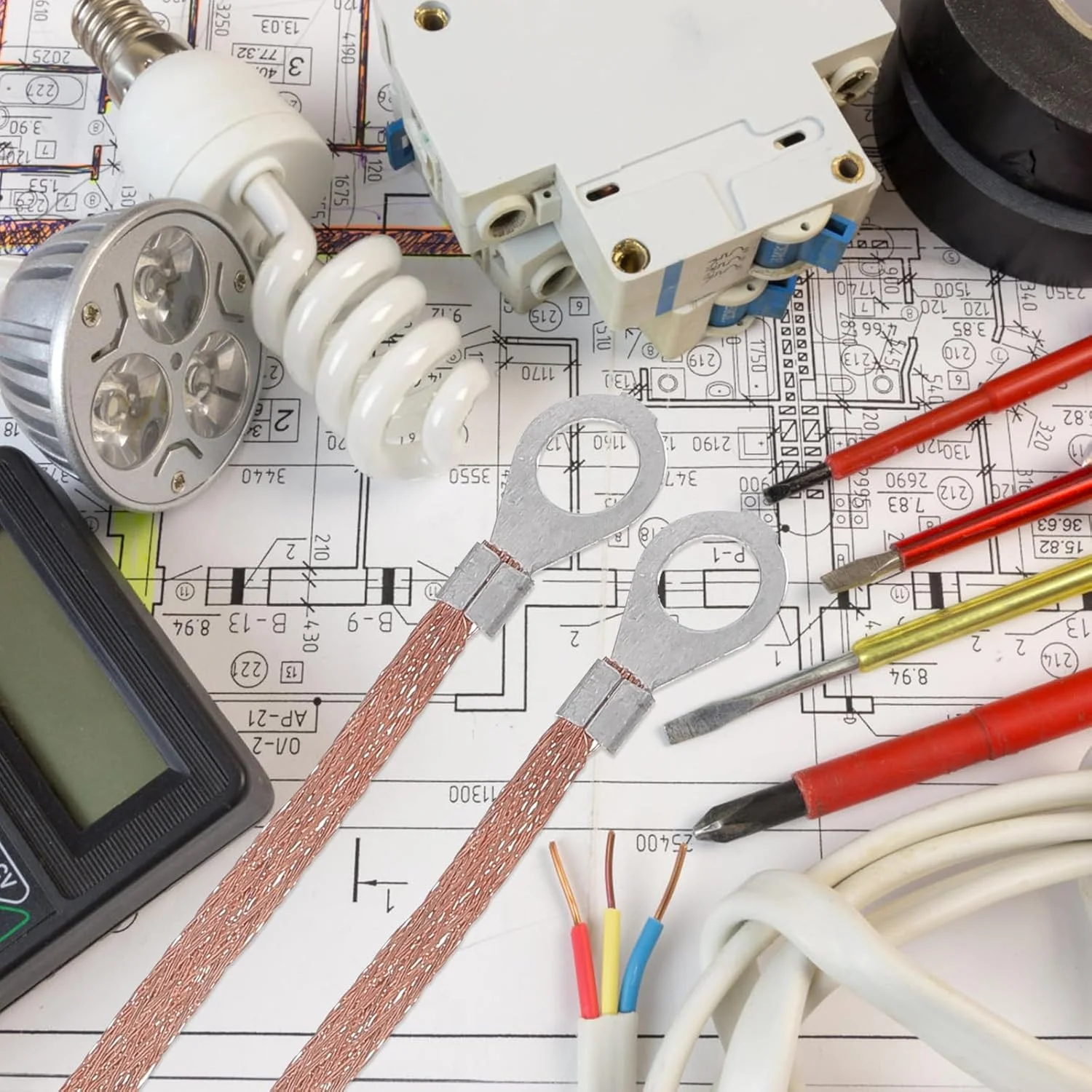 TEHAUX 100 عدد تسمه اتصال زمین، تسمه اتصال زمین مسی بافته شده خودرو، کابل های اتصال زمین سیم اتصال زمین برای اکثر خودروها کابینت توزیع آلومینیومی