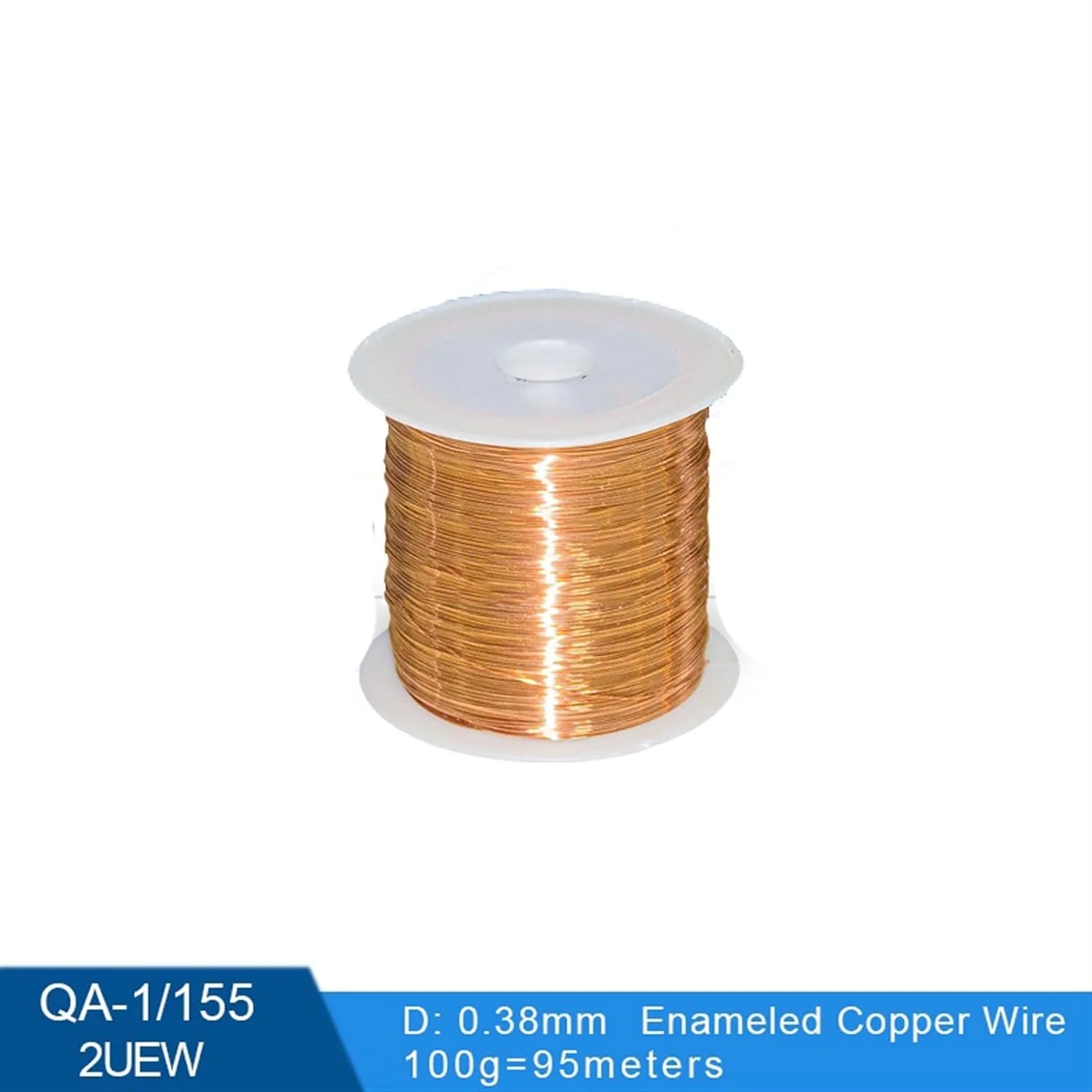 سیم مسی محافظ 100 گرمی QA-1/155 2UEW، سیم مسی لاک اندود شده با قطر 0.1 تا 0.4 میلی متر، سیم مسی لعاب دار پلی یورتان برای سیم ترانسفورماتور، سیم جامپر اتصال به زمین (رنگ: 0.38mm 95 متر)