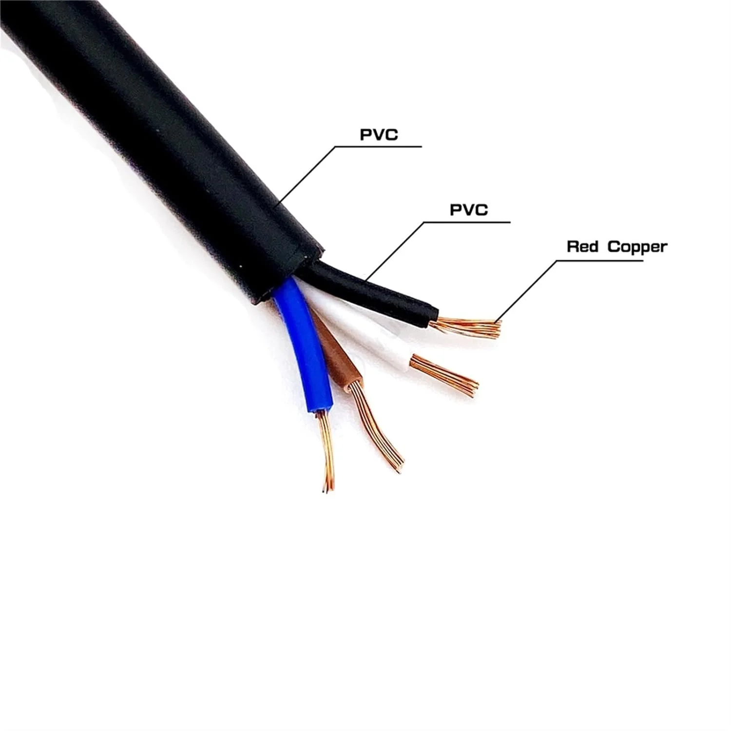 کابل محافظ 4 پین PVC، سیم‌های انعطاف‌پذیر، کابل‌های برق، سیم مسی 2 و 3 هسته‌ای، سیم‌های برق DC 5V 12V، سیم ارت 26AWG 24AWG 27 26 25 24 AWG (رنگ: 3C-26AWG-0.138mm2، اندازه: 1 متر)