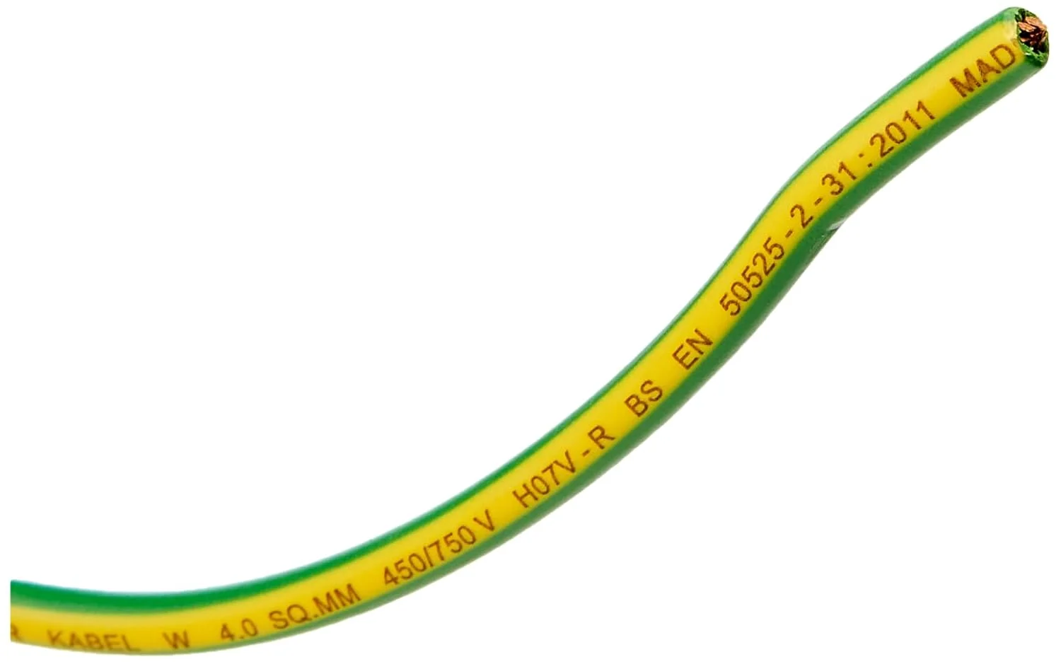 کابل ارت تک هسته ای گرد مری وی BH01516، 6491X 4.0mm زرد و سبز، 10 متر