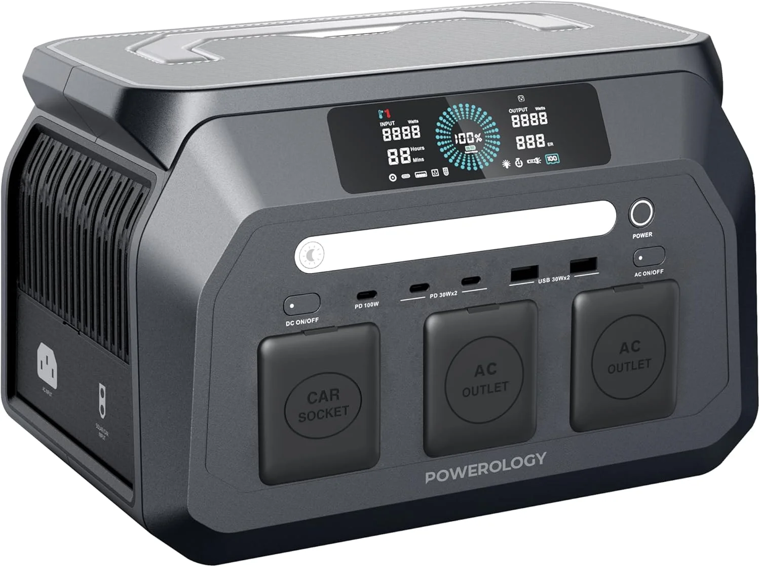 پاور استیشن قابل حمل پاورولوژی DYNAMIC800 [800W/512Wh]، PD 100W، 2 خروجی AC، ورودی شارژ خورشیدی، شارژ سریع، پورت های USB-A/USB-C/DC، ژنراتور قابل حمل برای لپ تاپ/ فضای باز/ کمپینگ/ تلفن/ RV