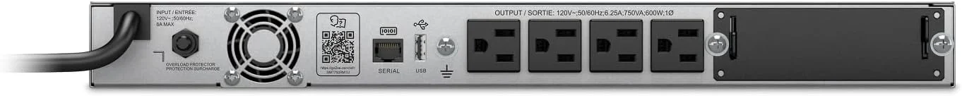 منبع تغذیه پشتیبان باتری APC Smart-UPS, SMT750RM1U 1U Rack Back-UPS، 750 VA، 4 عدد NEMA 5-15R، AVR، صفحه نمایش LCD همراه با حافظه USB 16 گیگابایتی