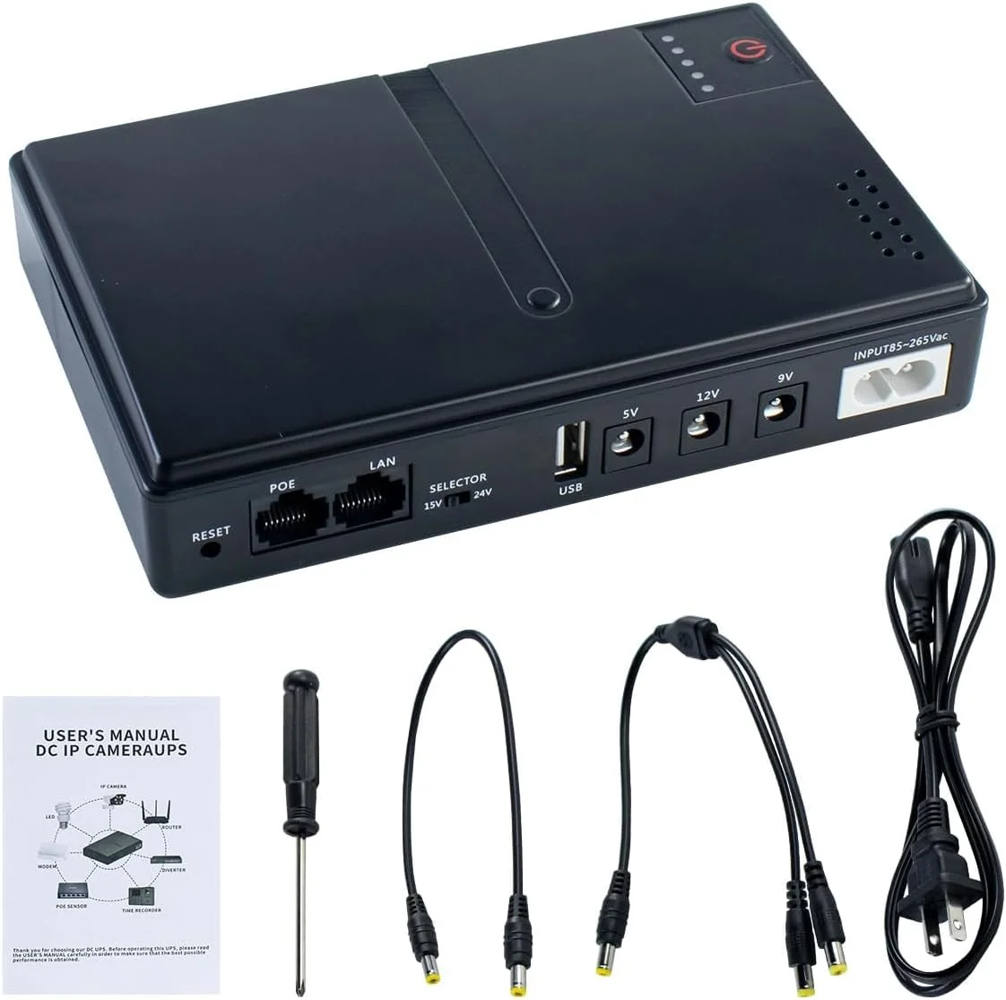منبع تغذیه مینی DC UPS با خروجی چند ولتاژ 5V/9V/12V - پشتیبان برق بدون وقفه برای روتر، مودم، دوربین های امنیتی - حفاظت قابل اعتماد در برابر قطع برق DC، بدون باتری