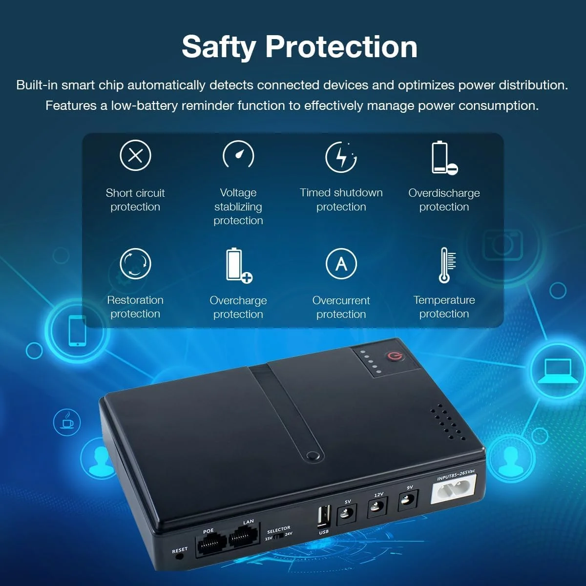 منبع تغذیه مینی DC UPS با خروجی چند ولتاژ 5V/9V/12V - پشتیبان برق بدون وقفه برای روتر، مودم، دوربین های امنیتی - حفاظت قابل اعتماد در برابر قطع برق DC، بدون باتری منبع تغذیه مینی DC UPS با خروجی چند ولتاژ 5V/9V/12V - پشتیبان برق بدون وقفه برای روتر، مودم، دوربین های امنیتی - حفاظت قابل اعتماد در برابر قطع برق DC، بدون باتری