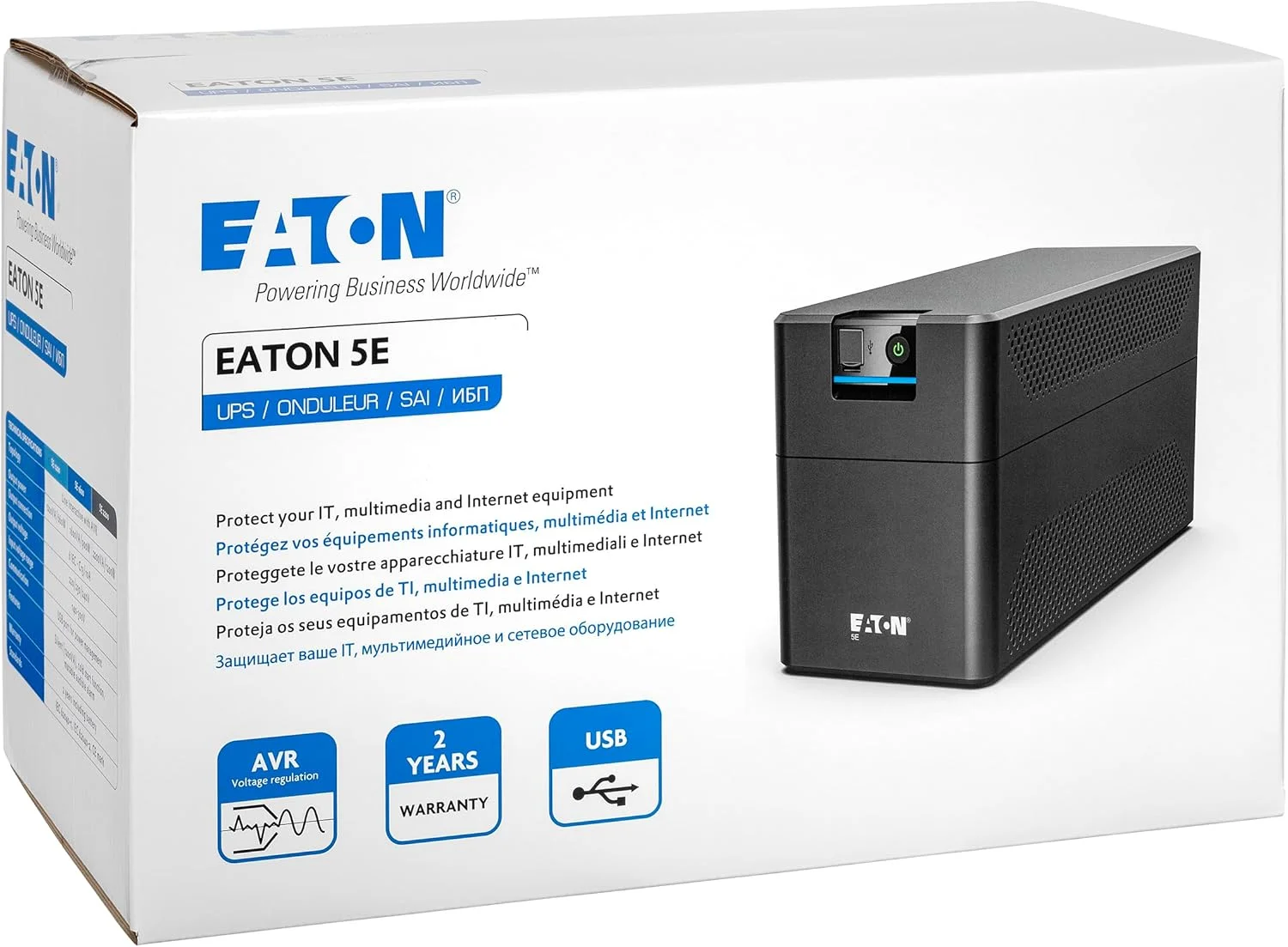 منبع تغذیه بدون وقفه تعاملی ایتون 5E Gen2 900VA USB IEC - سری E - مدل 5E900UI - توان 900VA (دارای 4 خروجی IEC-C13، کم صدا، مشکی، طراحی برج، نرم افزار خاموش کننده)