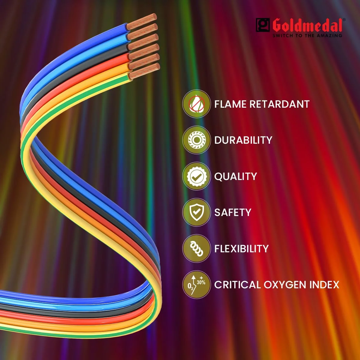 سیم برق گلد مدال 90 متری 1100 ولت 2.5 میلی متر مربع FR-LSH (قرمز) - بسته 1 عددی | سیم برای استفاده در اتصالات خانگی و صنعتی | چند رشته، سیم مسی عایق الکتریکی PVC