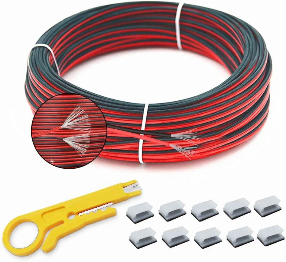 سیم برق افشان 20 AWG، 20 متر، قرمز/مشکی، سیم 2 رشته، سیم ولتاژ پایین 20 گیج، کابل برق مسی قلع اندود برای خانه، چراغ LED، لامپ به همراه 10 عدد اتصال دهنده سیم رایگان سیم برق افشان 20 AWG، 20 متر، قرمز/مشکی، سیم 2 رشته، سیم ولتاژ پایین 20 گیج، کابل برق مسی قلع اندود برای خانه، چراغ LED، لامپ به همراه 10 عدد اتصال دهنده سیم رایگان