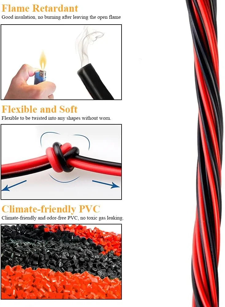 سیم برق افشان 20 AWG، 20 متر، قرمز/مشکی، سیم 2 رشته، سیم ولتاژ پایین 20 گیج، کابل برق مسی قلع اندود برای خانه، چراغ LED، لامپ به همراه 10 عدد اتصال دهنده سیم رایگان سیم برق افشان 20 AWG، 20 متر، قرمز/مشکی، سیم 2 رشته، سیم ولتاژ پایین 20 گیج، کابل برق مسی قلع اندود برای خانه، چراغ LED، لامپ به همراه 10 عدد اتصال دهنده سیم رایگان