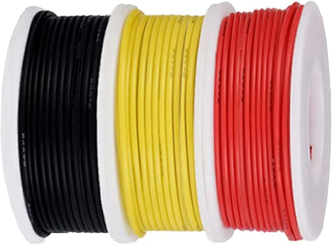 کیت سیم قلاب دار 20AWG، سیم برق گیج 20 (7 متر در هر سیم)، عایق PVC 300 ولت، سیم های مسی قلع اندود جامد 3 رنگ (مشکی/قرمز/زرد) برای DIY/ماشین اسباب بازی/مدل کیت سیم قلاب دار 20AWG، سیم برق گیج 20 (7 متر در هر سیم)، عایق PVC 300 ولت، سیم های مسی قلع اندود جامد 3 رنگ (مشکی/قرمز/زرد) برای DIY/ماشین اسباب بازی/مدل