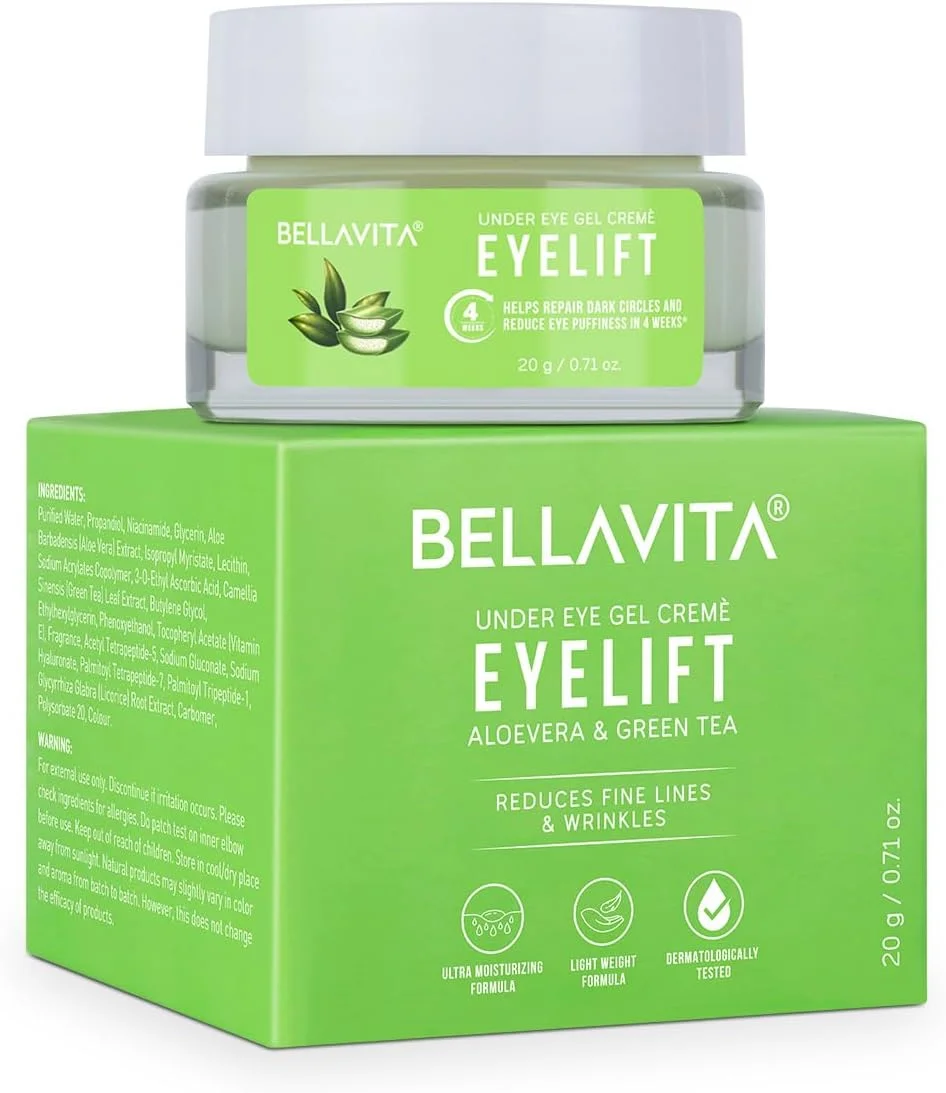 کرم ژل دور چشم Bella Vita Organic EyeLift برای سیاهی دور چشم، پف چشم، و خطوط ریز، مناسب برای خانم ها و آقایان، 20 گرم