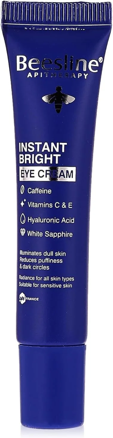 کرم دور چشم روشن کننده فوری Beesline برای ضد پیری، چروک و تیرگی، حاوی کافئین، ویتامین های C و E، هیالورونیک اسید و یاقوت کبود سفید، مناسب برای پوست حساس، 15 میلی لیتر