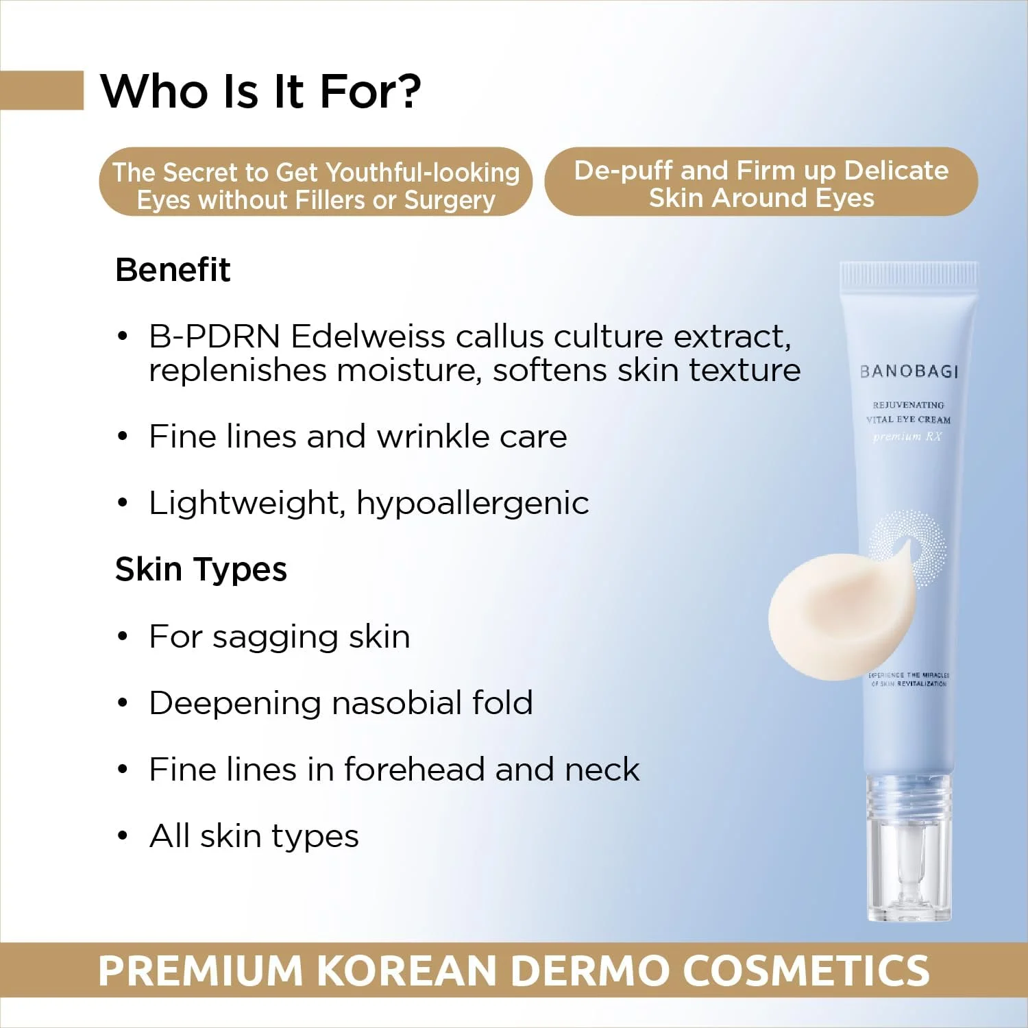 کرم دور چشم احیا کننده و حیاتی ضد پیری بانوباجی - کرم آبرسان زیر چشم برای تیرگی، چروک و پف | bPDRN، سدیم هیالورونات، اسکوالان، عصاره گل ادلوایس | 15 میلی لیتر