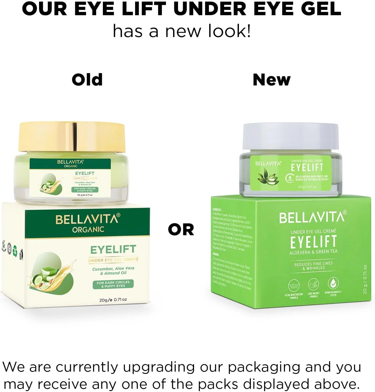 کرم ژل دور چشم Bella Vita Organic EyeLift برای سیاهی دور چشم، پف چشم، و خطوط ریز، مناسب برای خانم ها و آقایان، 20 گرم