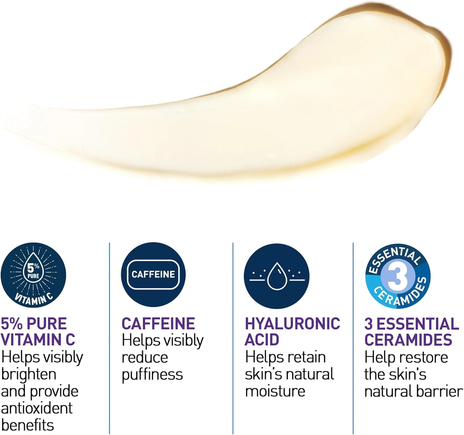 کرم دور چشم حاوی ویتامین C سراوی، اسید هیالورونیک، سرامیدها و کافئین، کرم دور چشم برای تیرگی و پف، بدون عطر و تست شده توسط متخصص چشم، 15 میلی لیتر