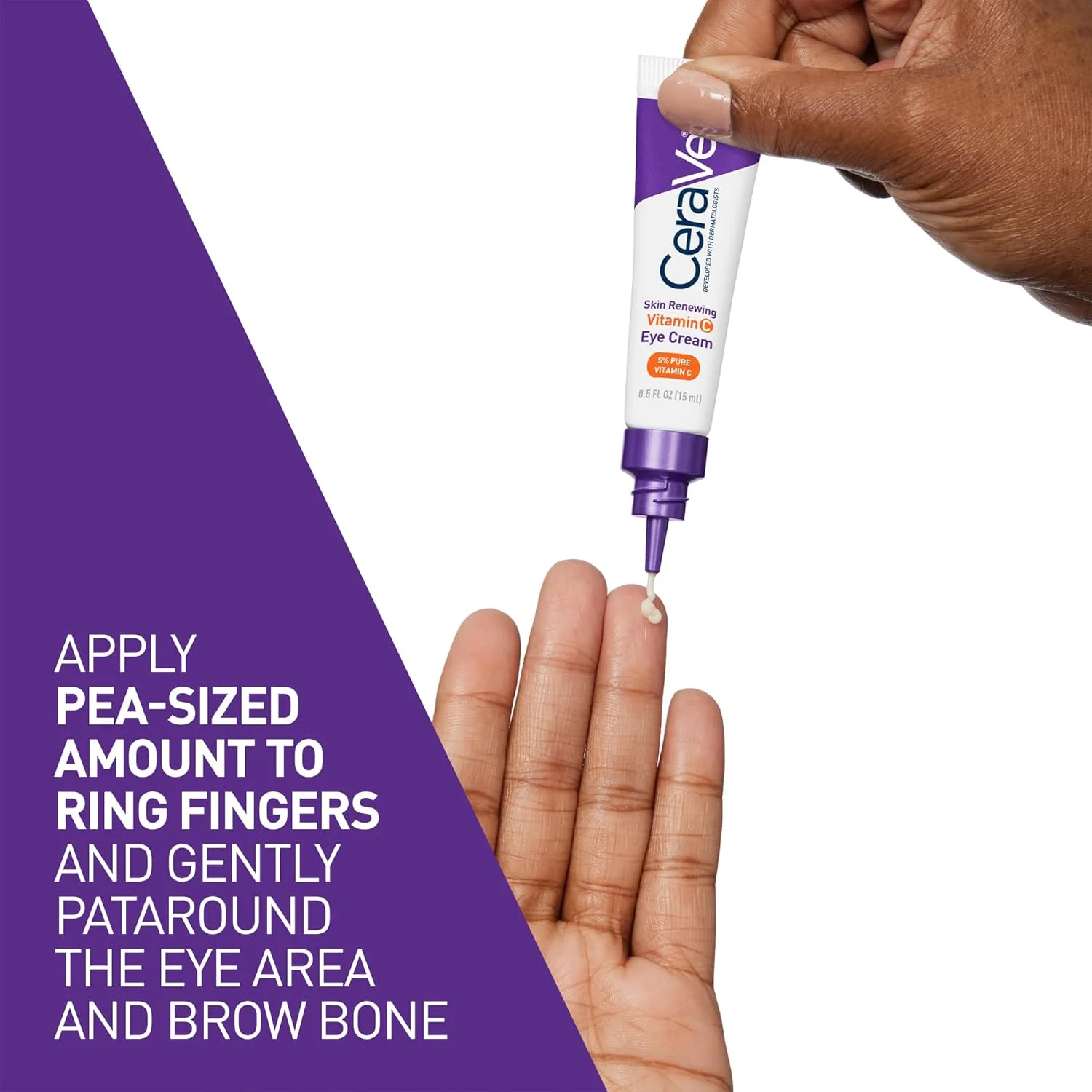 کرم دور چشم حاوی ویتامین C سراوی، اسید هیالورونیک، سرامیدها و کافئین، کرم دور چشم برای تیرگی و پف، بدون عطر و تست شده توسط متخصص چشم، 15 میلی لیتر