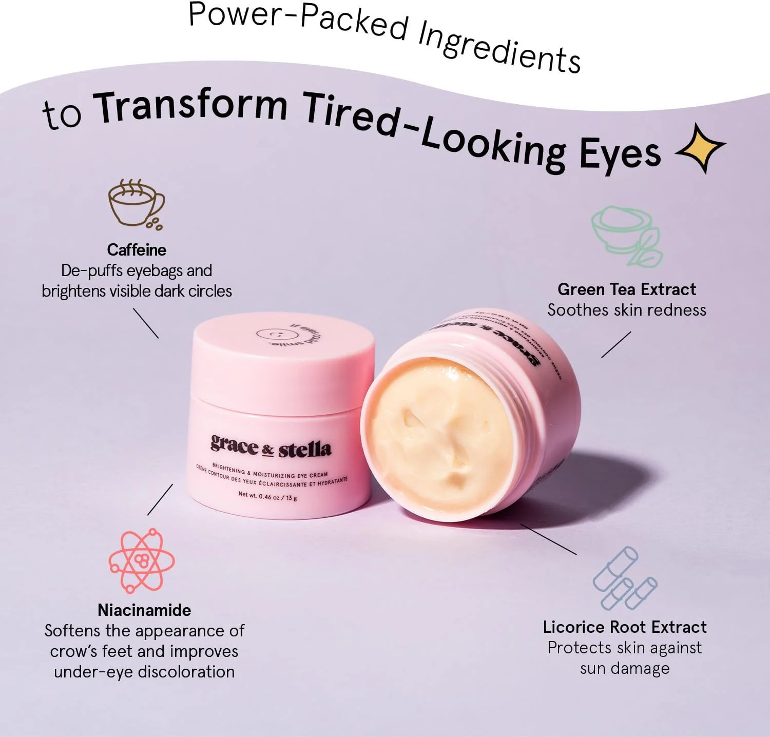 کرم دور چشم گریس اند استلا برای تیرگی دور چشم - کرم دور چشم حاوی کافئین ضد پیری برای چروک - برای روشن کنندگی زیر چشم، پف، چروک و کیسه های زیر چشم - ساخت آمریکا، وگان (13 گرم) کرم دور چشم گریس اند استلا برای تیرگی دور چشم - کرم دور چشم حاوی کافئین ضد پیری برای چروک - برای روشن کنندگی زیر چشم، پف، چروک و کیسه های زیر چشم - ساخت آمریکا، وگان (13 گرم)