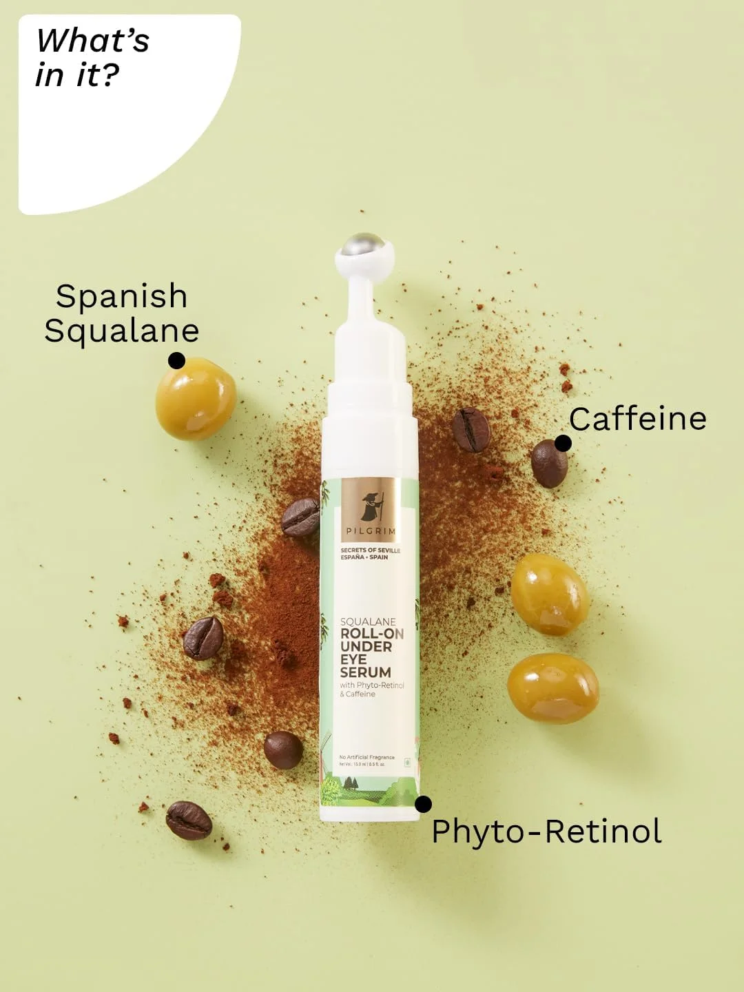 کرم دور چشم رولی حاوی اسکوالان (گیاهی) پیلگریم برای سیاهی دور چشم، مناسب خانم ها و آقایان، حاوی فیتو-رتینول و کافئین | کرم دور چشم برای چروک و پف زیر چشم | 15 میلی لیتر کرم دور چشم رولی حاوی اسکوالان (گیاهی) پیلگریم برای سیاهی دور چشم، مناسب خانم ها و آقایان، حاوی فیتو-رتینول و کافئین | کرم دور چشم برای چروک و پف زیر چشم | 15 میلی لیتر