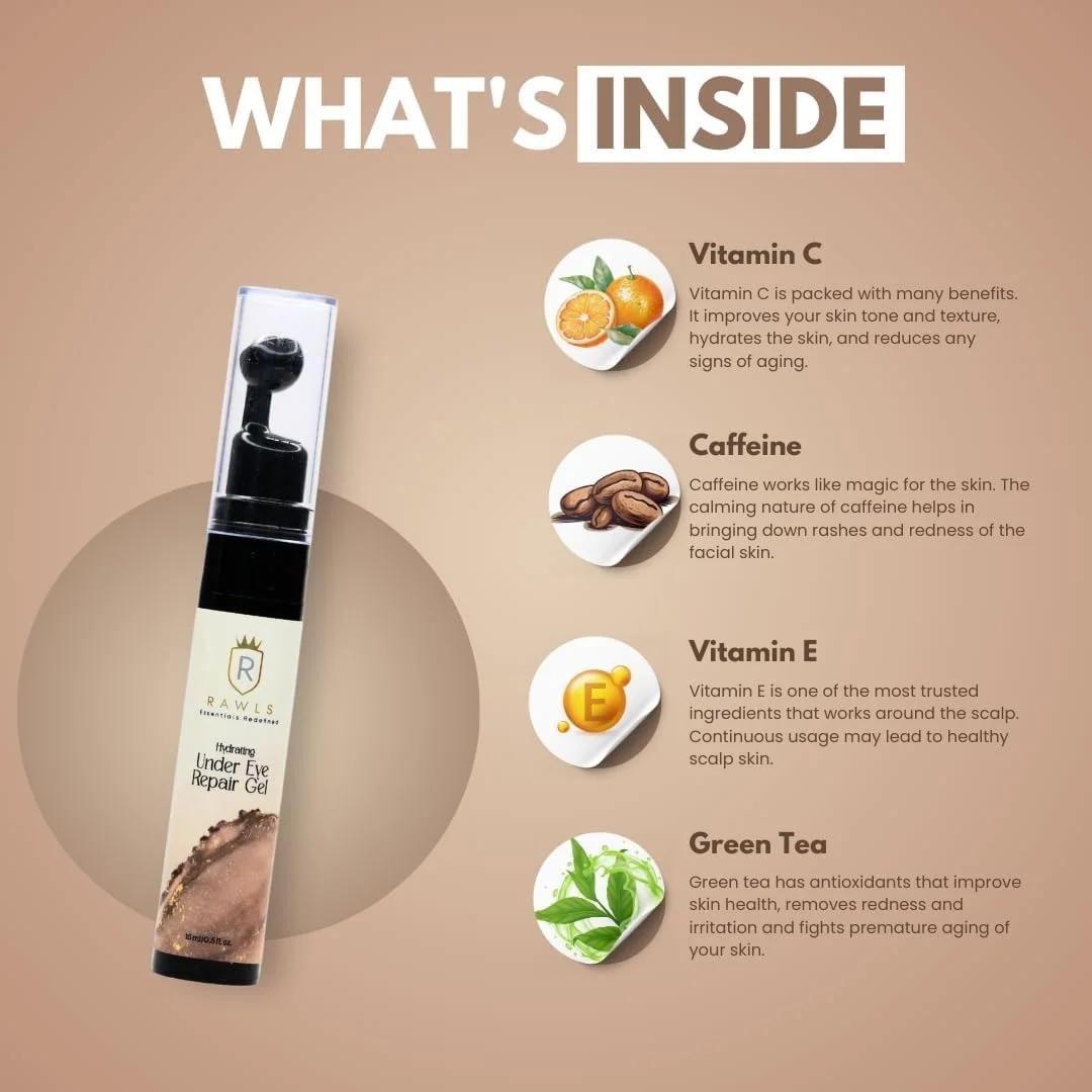 ژل کرم آبرسان زیر چشم RAWLS غنی شده با عصاره آلوئه ورا و عصاره قهوه / دارای ماساژور رولی برای کاهش تیرگی دور چشم / بدون پارابن، بدون سولفات و بدون سیلیکون / مناسب انواع پوست - 15 میلی لیتر ژل کرم آبرسان زیر چشم RAWLS غنی شده با عصاره آلوئه ورا و عصاره قهوه / دارای ماساژور رولی برای کاهش تیرگی دور چشم / بدون پارابن، بدون سولفات و بدون سیلیکون / مناسب انواع پوست - 15 میلی لیتر