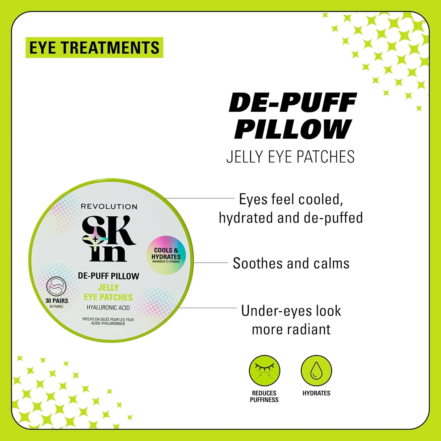 پدهای زیر چشم Revolution Skin برای رفع پف، پدهای هیدروژلی خنک کننده و مرطوب کننده، وگان و بدون تست حیوانی، 30 جفت پدهای زیر چشم Revolution Skin برای رفع پف، پدهای هیدروژلی خنک کننده و مرطوب کننده، وگان و بدون تست حیوانی، 30 جفت