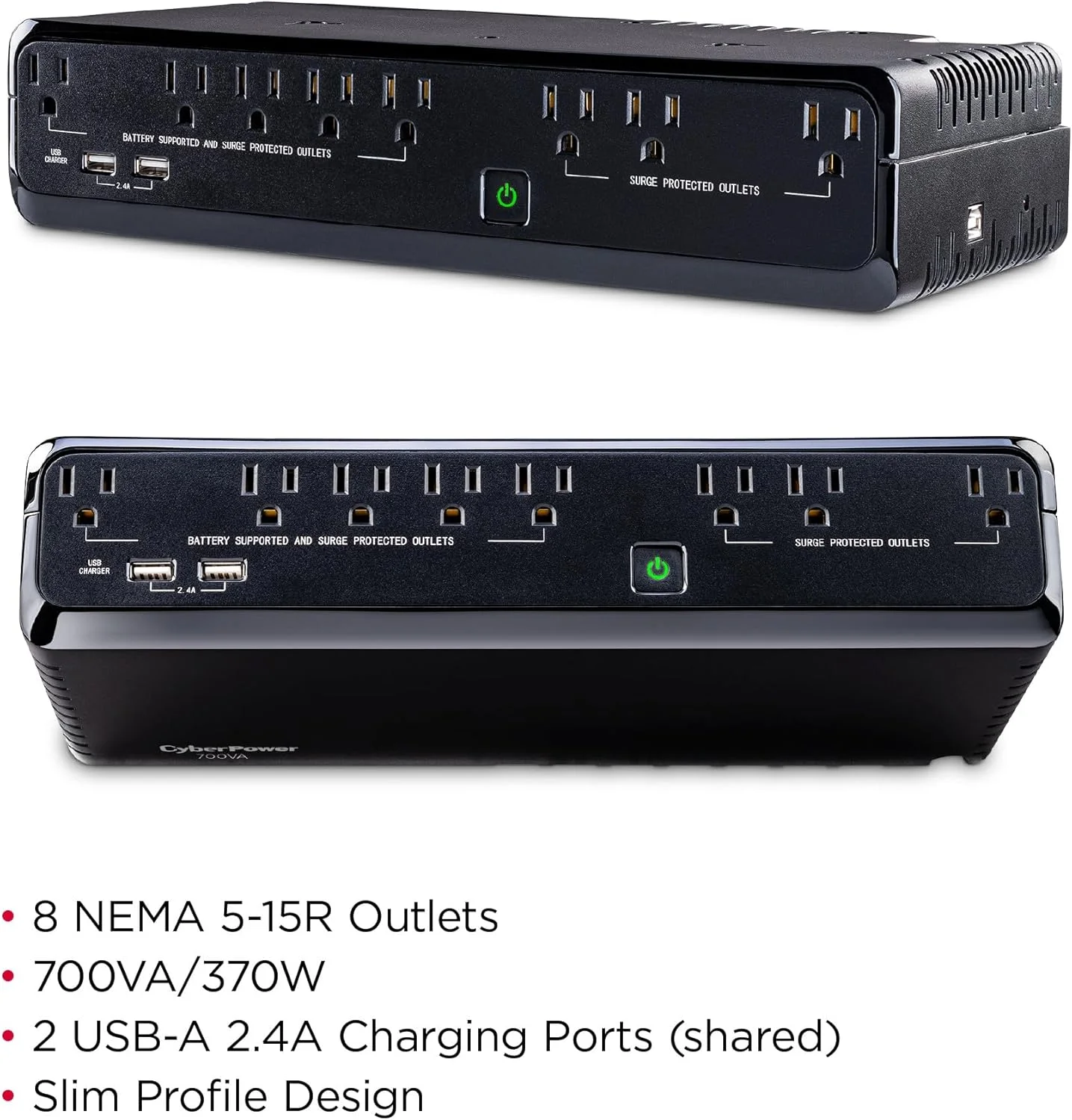 سیستم منبع تغذیه اضطراری CyberPower SL700U، 700VA/370W، 8 خروجی، طراحی باریک، مشکی سیستم منبع تغذیه اضطراری CyberPower SL700U، 700VA/370W، 8 خروجی، طراحی باریک، مشکی