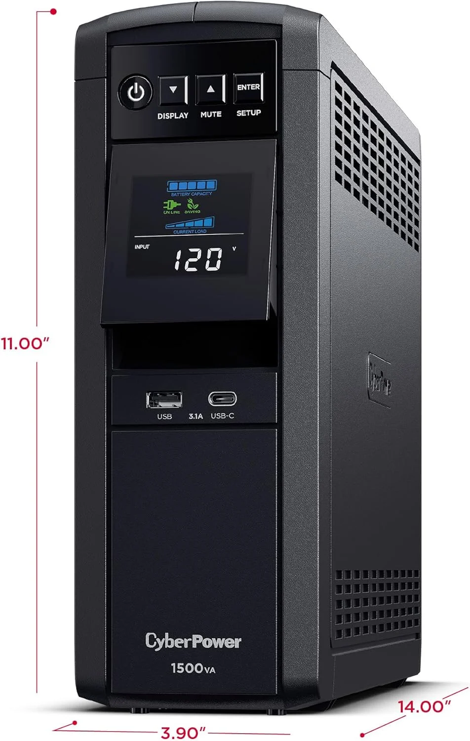 سیستم یو پی اس سینوسی سایبرپاور CP1500PFCLCD PFC، 1500VA/900W، دارای 10 خروجی، AVR، مینی تاور