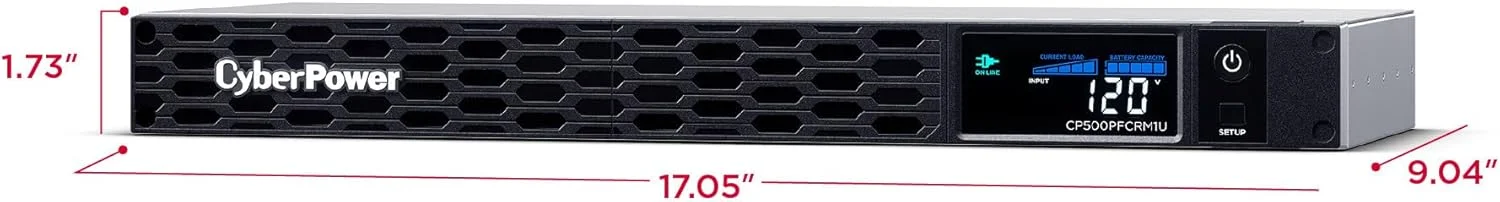 منبع تغذیه پشتیبان باتری و محافظ نوسانات برق سینوسی CyberPower CP500PFCRM1U، 500VA/300W، 6 خروجی، AVR، نصب در رک 1U؛ دارای گواهی UL
