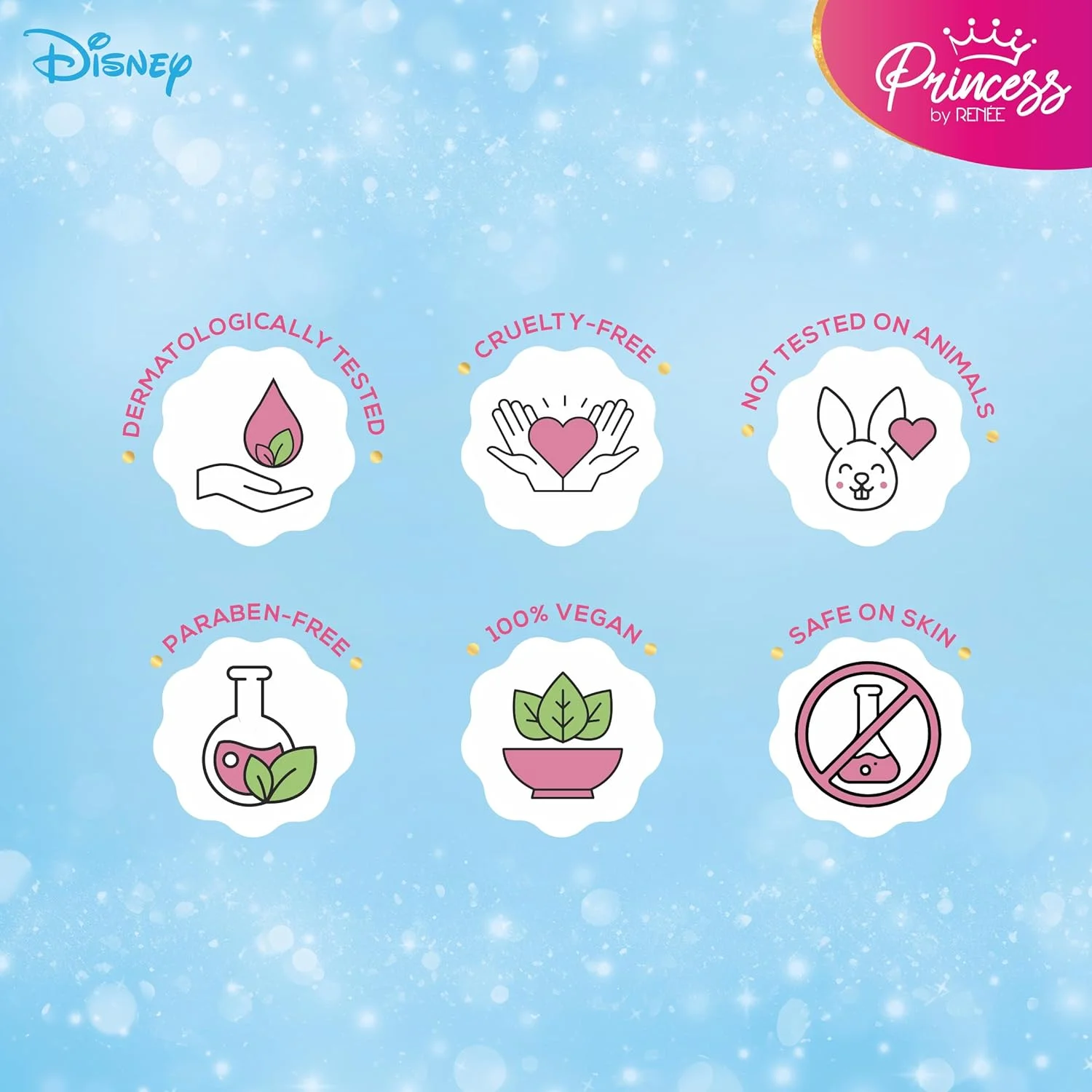 مجموعه عطر پرنسس از رنه، با الهام از افسانه‌های دیزنی، ترکیبی خوشمزه از رایحه‌های میوه‌ای، گلی و ادویه‌ای، بدون تست حیوانی و وگان، ملایم و سازگار با پوست، مناسب برای پرنسس‌های جوان، بسته 5 عددی