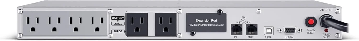 محافظ برق و پشتیبان باتری سینوسی سایبرپاور مدل CP1000PFCRM1U، ظرفیت 1000VA/600W، دارای 6 پریز، AVR، قابل نصب در رک 1U، دارای گواهینامه UL