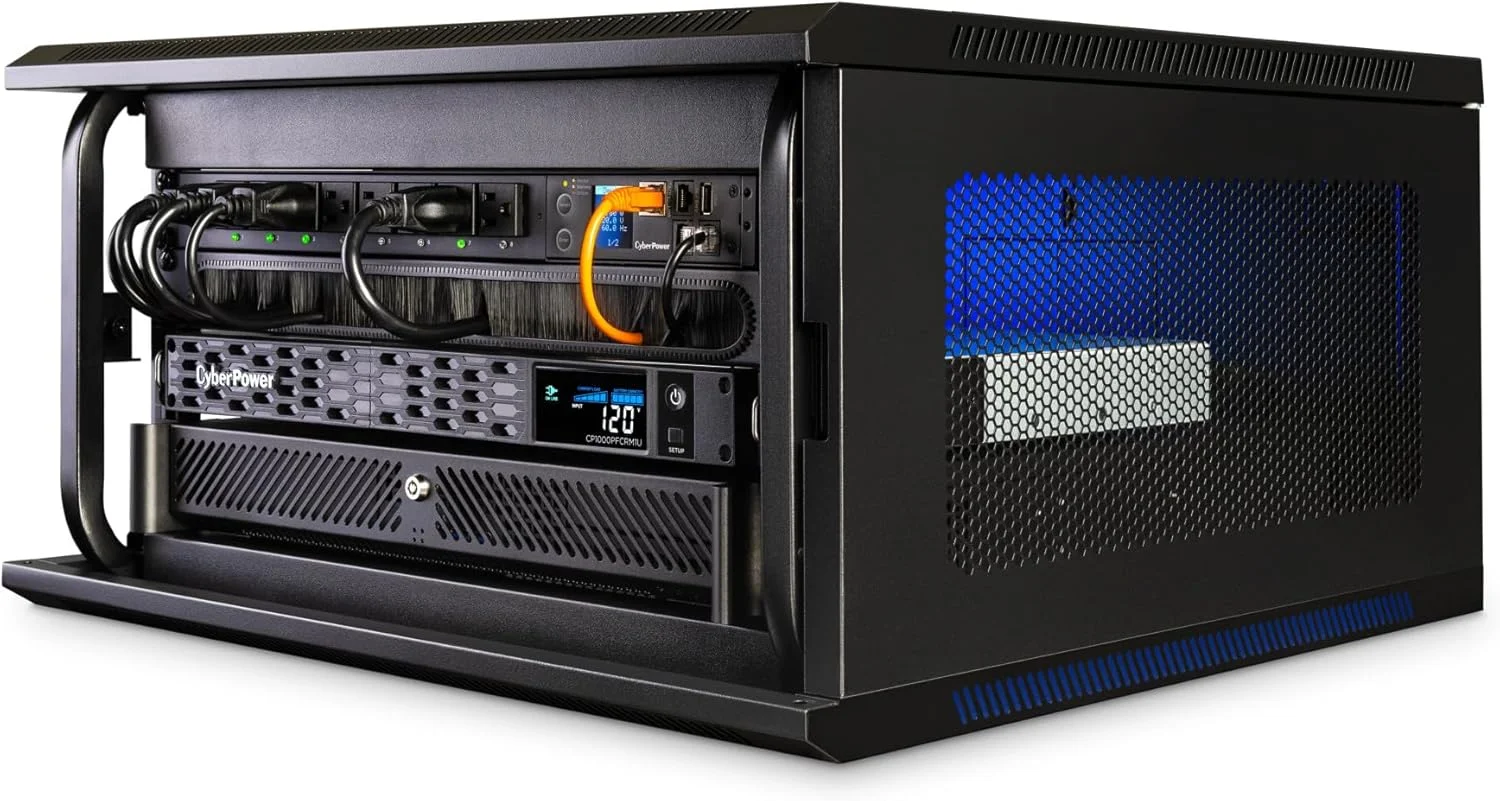 محافظ برق و پشتیبان باتری سینوسی سایبرپاور مدل CP1000PFCRM1U، ظرفیت 1000VA/600W، دارای 6 پریز، AVR، قابل نصب در رک 1U، دارای گواهینامه UL