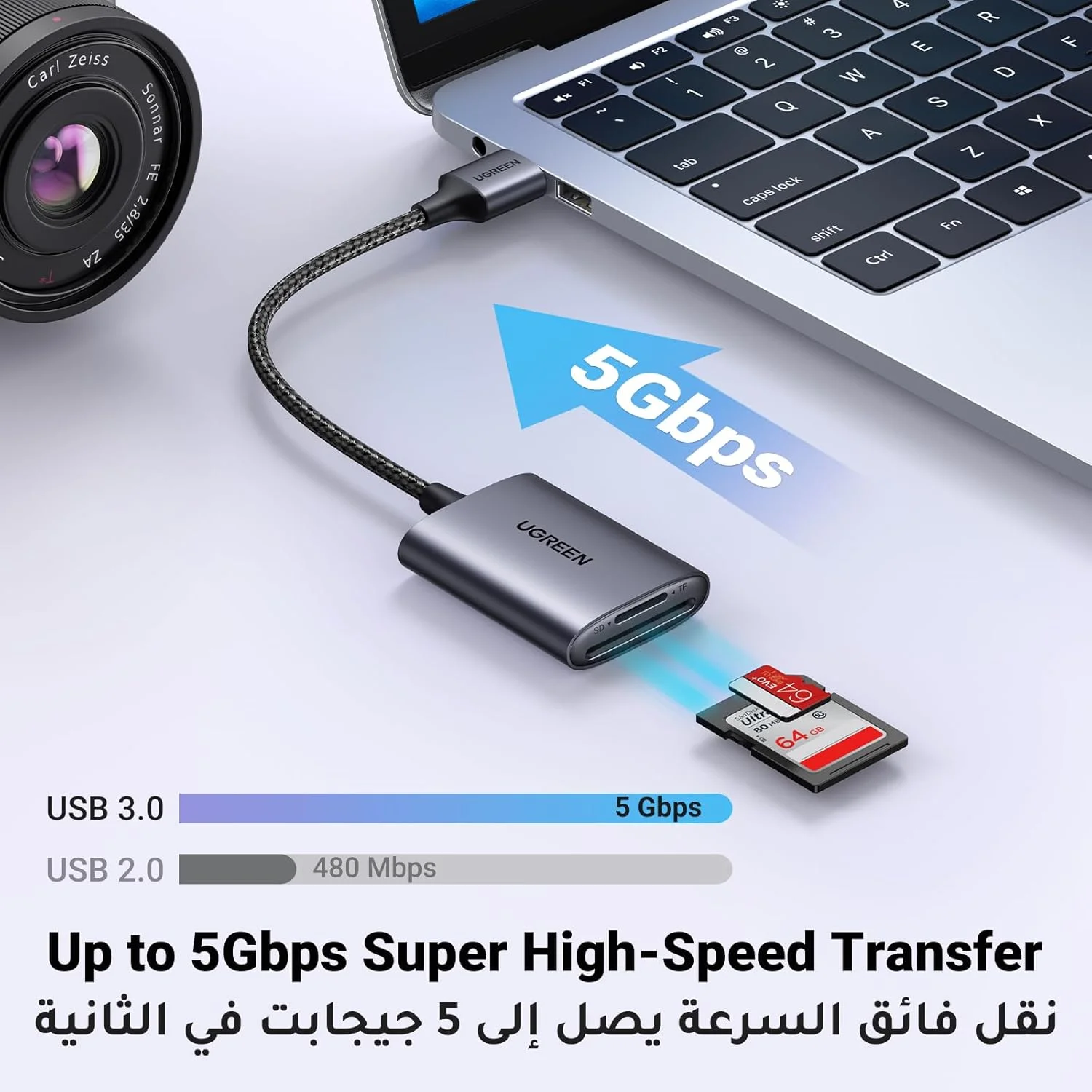 کارت خوان SD یوگرین USB 3.0 به آداپتور کارت Micro SD آلومینیومی 2 پورت برای TF، Micro، SDXC، SDHC برای SanDisk، ویندوز، لینوکس، MacOS، PC، لپ تاپ، دوربین کارت خوان SD یوگرین USB 3.0 به آداپتور کارت Micro SD آلومینیومی 2 پورت برای TF، Micro، SDXC، SDHC برای SanDisk، ویندوز، لینوکس، MacOS، PC، لپ تاپ، دوربین