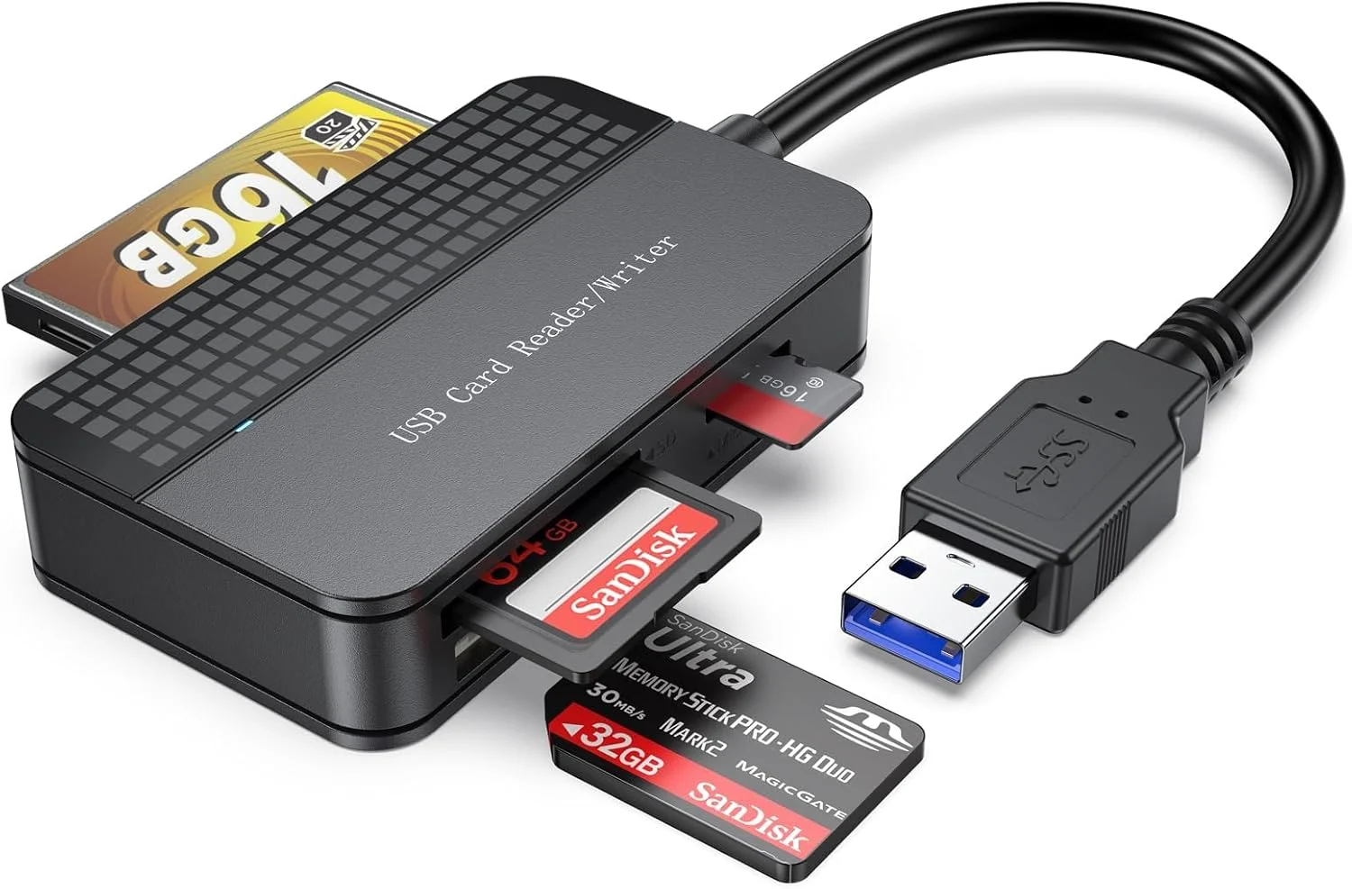 کارت خوان حافظه آزونی، کارت خوان 4 در 1 SD، کارت خوان USB 3.0 TF/Micro SD/MS/CF، کارت خوان فلش فشرده و پرسرعت برای کامپیوتر، لپ تاپ، دوربین