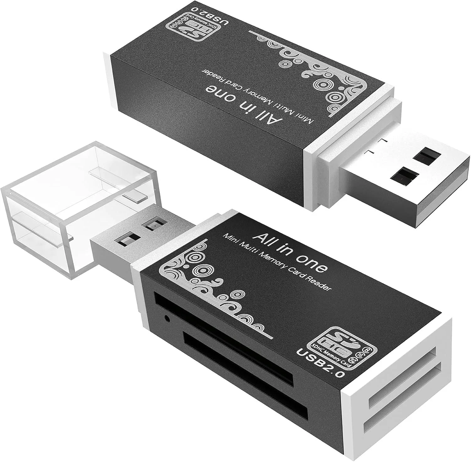 کارت خوان میکرو SD چهار در یک KASTWAVE، بسته 2 عددی آداپتور کارت خوان SD به USB، کارت خوان حافظه برای MS Duo/Pro، کارت M2، SDXC، SDHC، MMC، RS-MMC، Micro SDXC، Micro SDHC و کارت TF (مشکی)