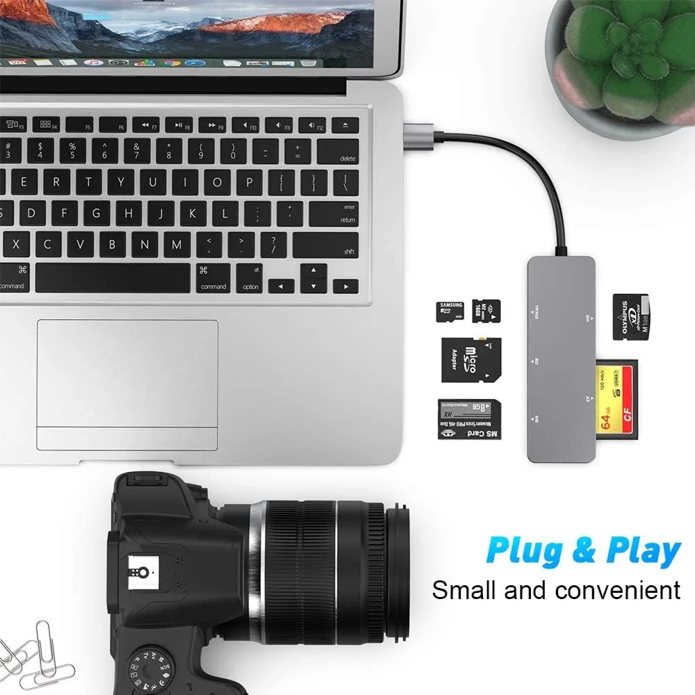 کارت خوان حافظه USB آزونی، آداپتور کارت خوان حافظه 5 در 1 USB 3.0 سرعت خواندن و نوشتن تا 5 گیگابیت بر ثانیه، کارت خوان چندگانه 5 در 1 برای SD/TF/CF/Micro SD/MS/M2/XD