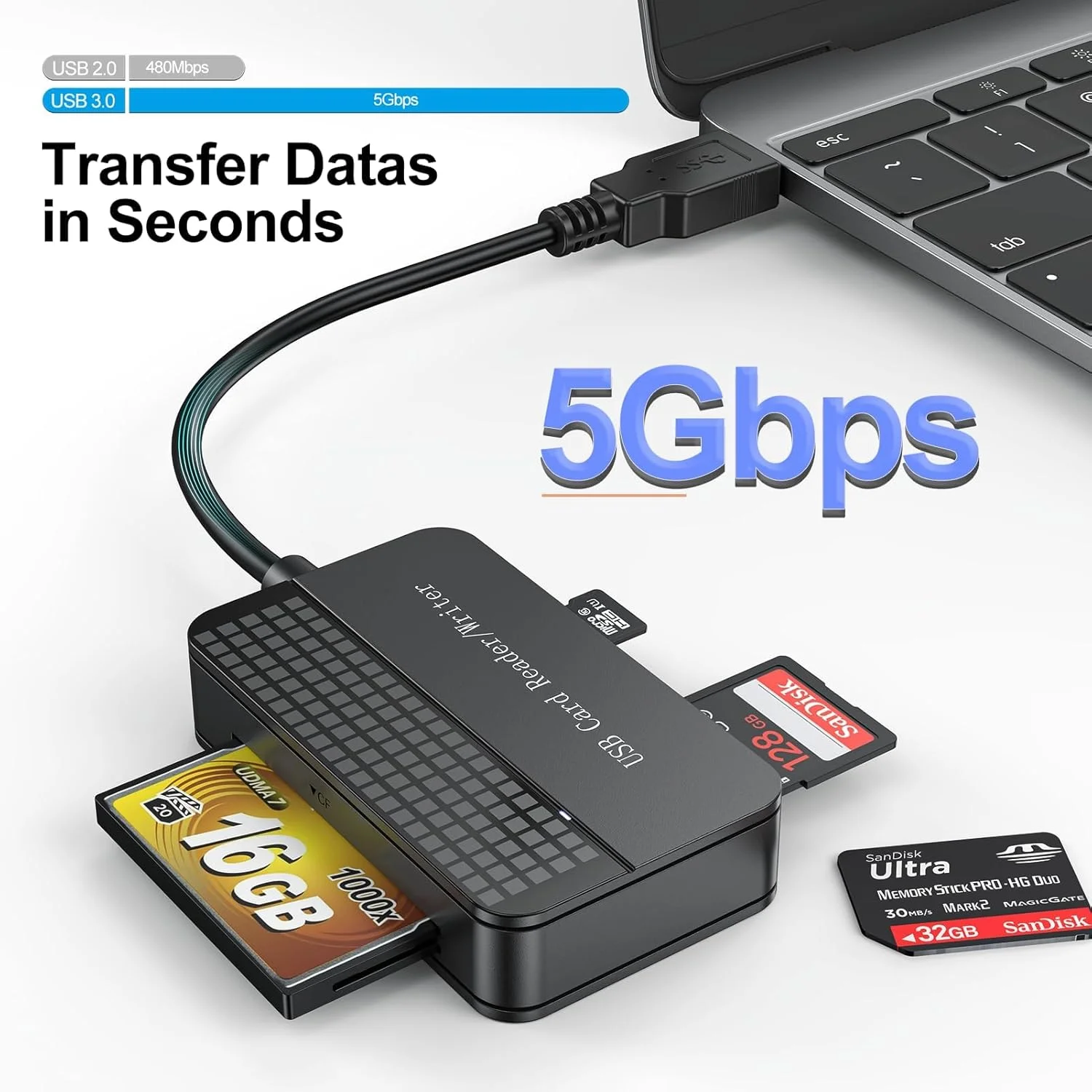 کارت خوان حافظه آزونی، کارت خوان 4 در 1 SD، کارت خوان USB 3.0 TF/Micro SD/MS/CF، کارت خوان فلش فشرده و پرسرعت برای کامپیوتر، لپ تاپ، دوربین