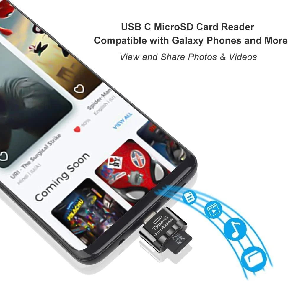 کارت خوان میکرو SD آزون، کارت خوان USB C TF، کارت خوان کارت حافظه USB C به TF به همراه آداپتور USB C به USB سازگار با مک بوک، لپ تاپ ها و تلفن های اندرویدی