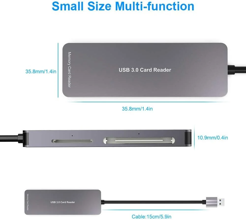 کارت خوان حافظه USB آزونی، آداپتور کارت خوان حافظه 5 در 1 USB 3.0 سرعت خواندن و نوشتن تا 5 گیگابیت بر ثانیه، کارت خوان چندگانه 5 در 1 برای SD/TF/CF/Micro SD/MS/M2/XD