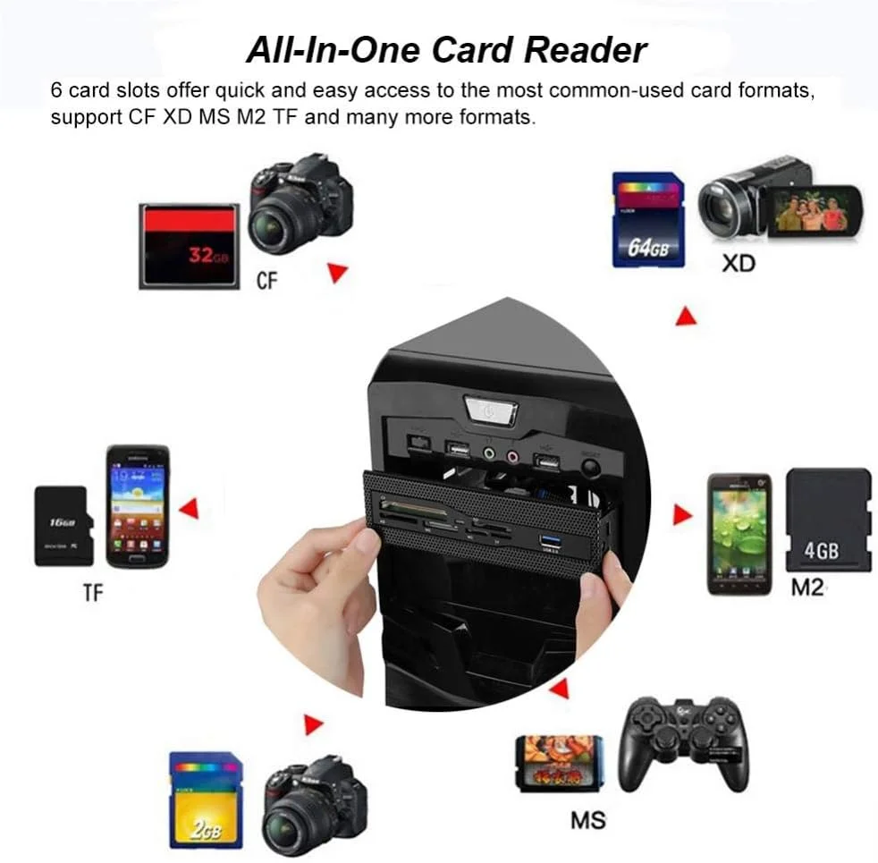 پنل جلویی کارت خوان داخلی کامپیوتر، هاب USB 3.0 چند منظوره همه کاره، پشتیبانی از کارت های M2 SD MS XD CF TF برای کامپیوتر، کارت خوان داخلی پرسرعت مناسب برای قسمت جلویی کیس کامپیوتر