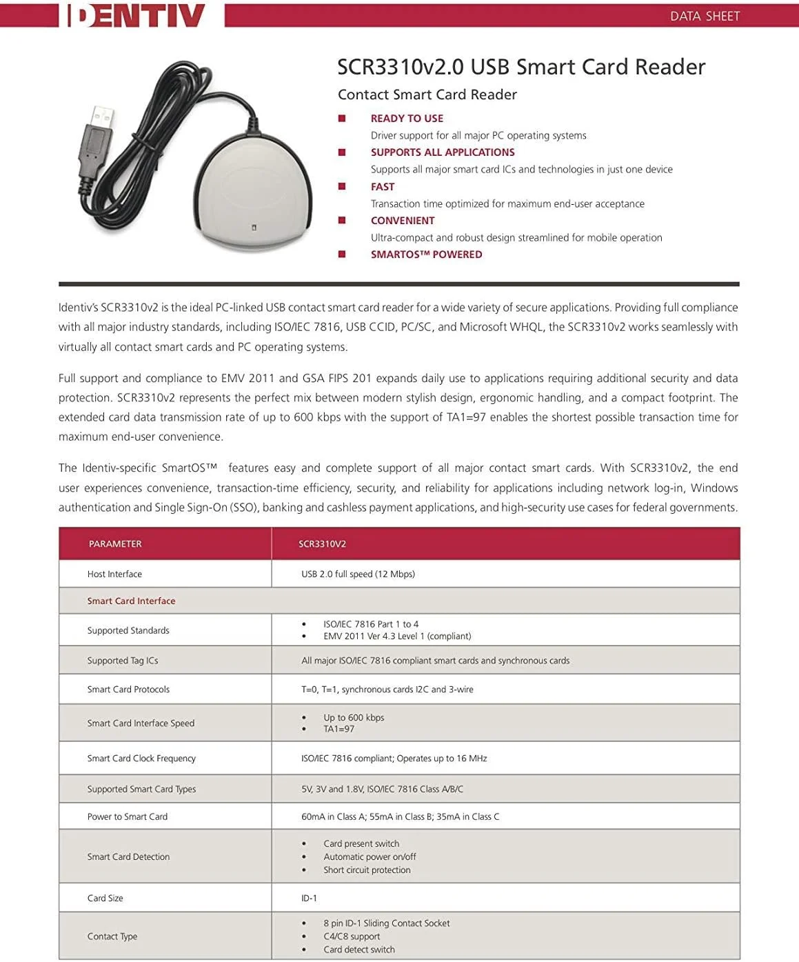 کارت خوان هوشمند USB مدل Identiv SCR3310v2.0
