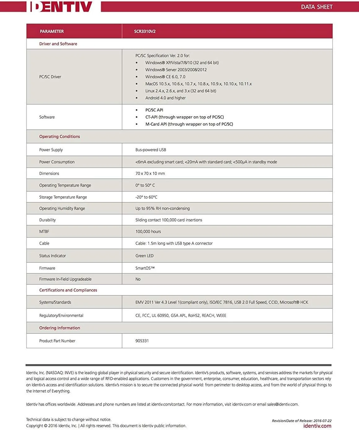 کارت خوان هوشمند USB مدل Identiv SCR3310v2.0